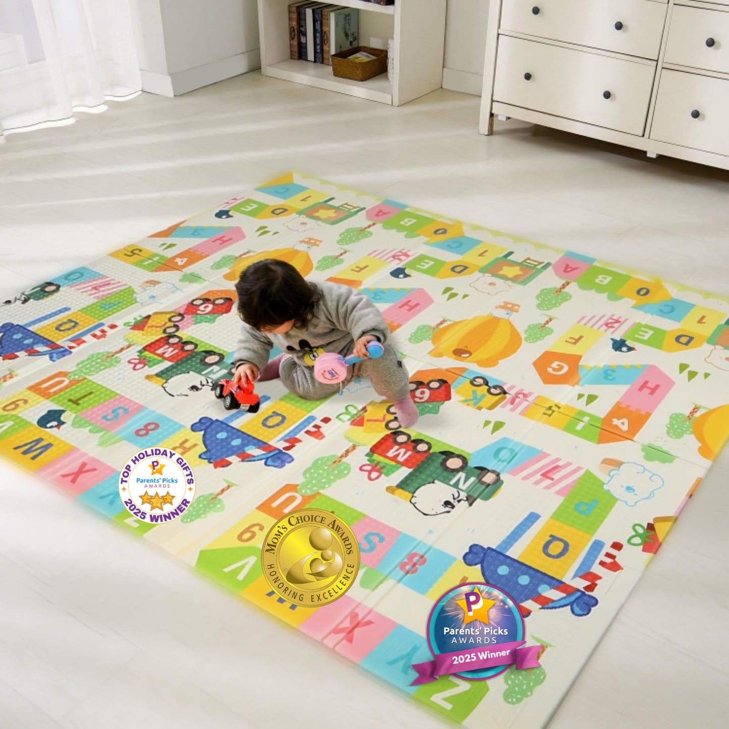 Bammax X-Large Waterproof & Foldable Baby Play Mat - 70" x 78" Crawling & Kids Play Mat - Maze & Bears