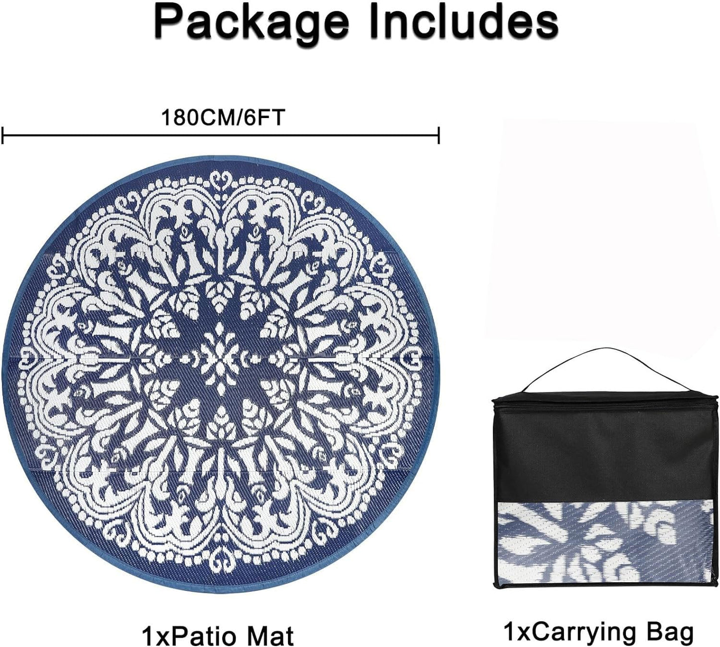 Homcomoda Round Outdoor Patio Rugs 6Ft Waterproof Indoor Outdoor Area Rugs Clearance Reversible Straw Rugs Circle Area Rugs for Porch Garden Deck Backyard Balcony