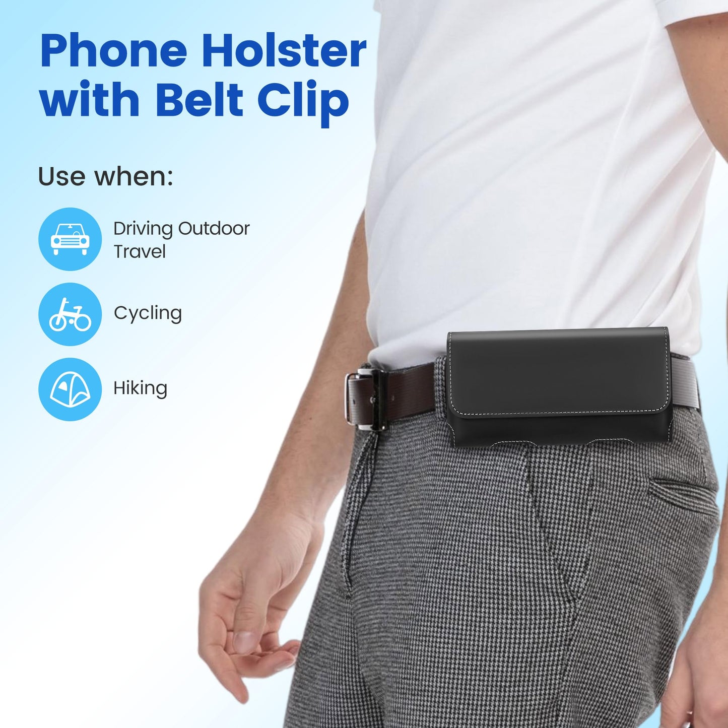 Gcepls Universal Cowhide Leather Phone Holster with Belt Clip Compatible with iPhone 17 Pro 17, 16 Pro 16,15 14 13 Pro,Samsung Galaxy S25 S24 S23 S22 S21 S20 (Black-Medium,Fits Thin Case on)