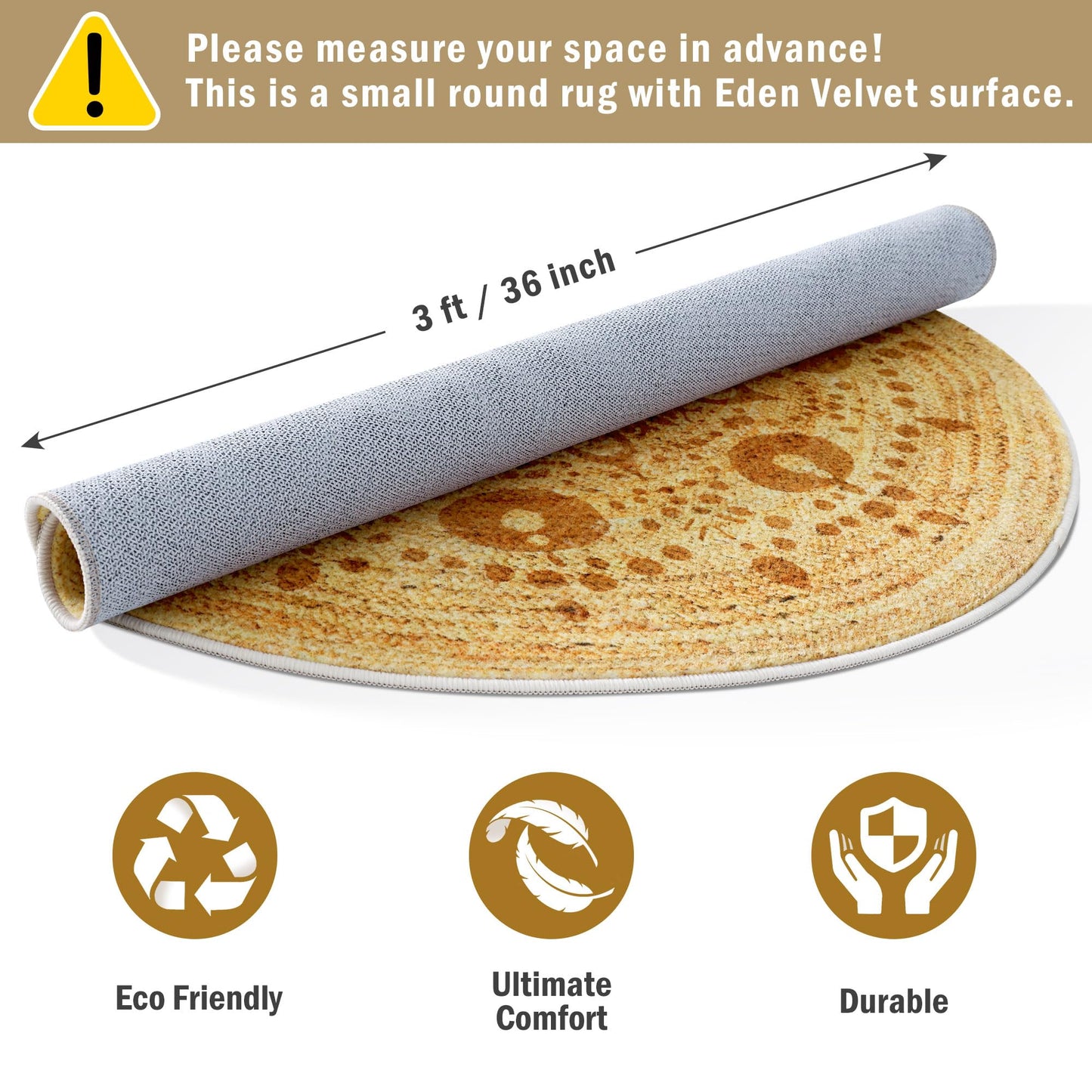 Carvapet 3ft Small Round Accent Rug - Smooth Flat Printed Faux Jute Circle Carpet, 36-Inch Low Pile Washable Skid-Resistant Floor Mat for Indoor Plant Pot Vanity Stool Pet Corner Entryway Bedside