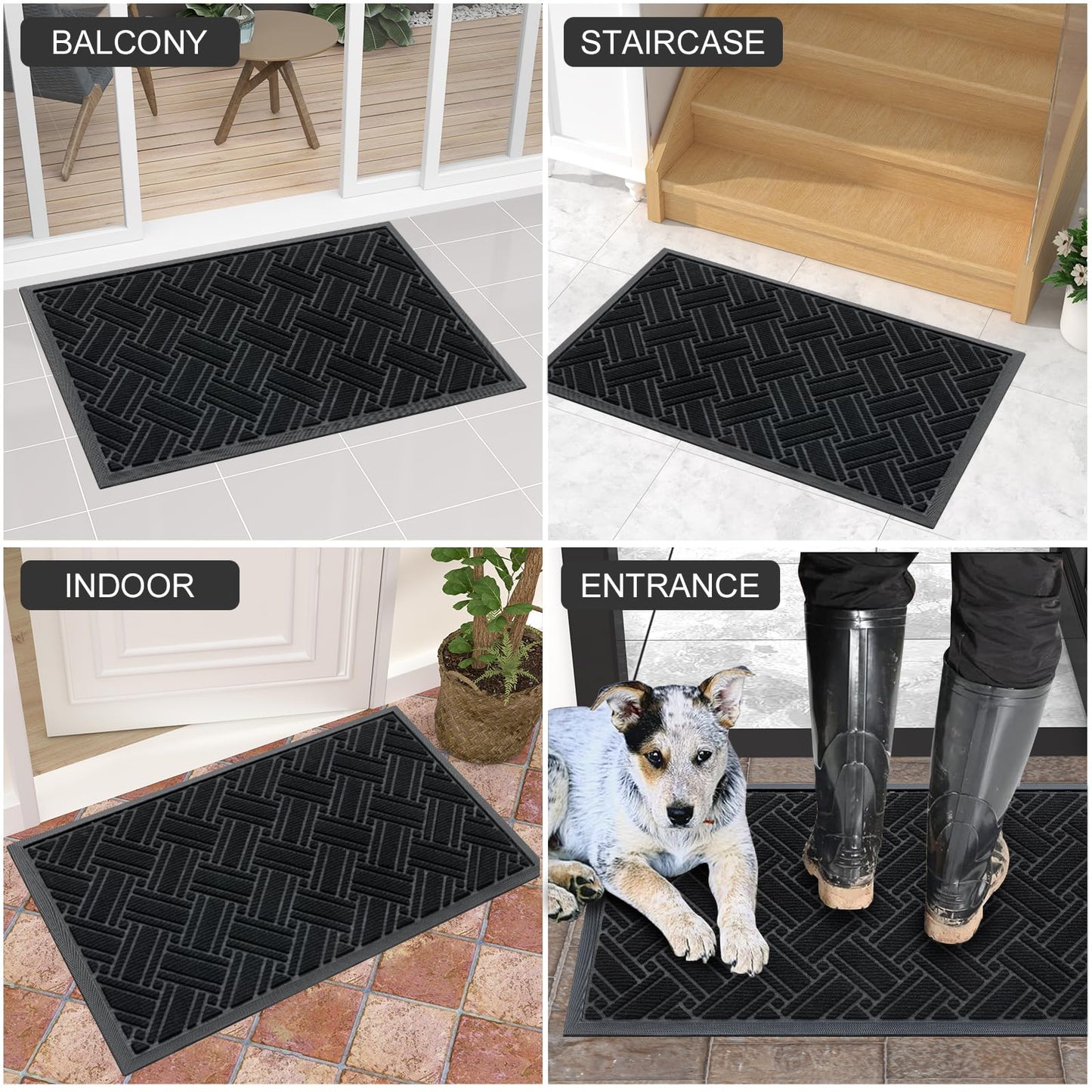 OLANLY Indoor Outdoor Mat, Sturdy Natural Rubber Floor Mat, Non Slip Low Profile Waterproof Doormat, and Stain Front Door Mats, Easy Clean Patio Entrance Mat, 36''x24'', Black