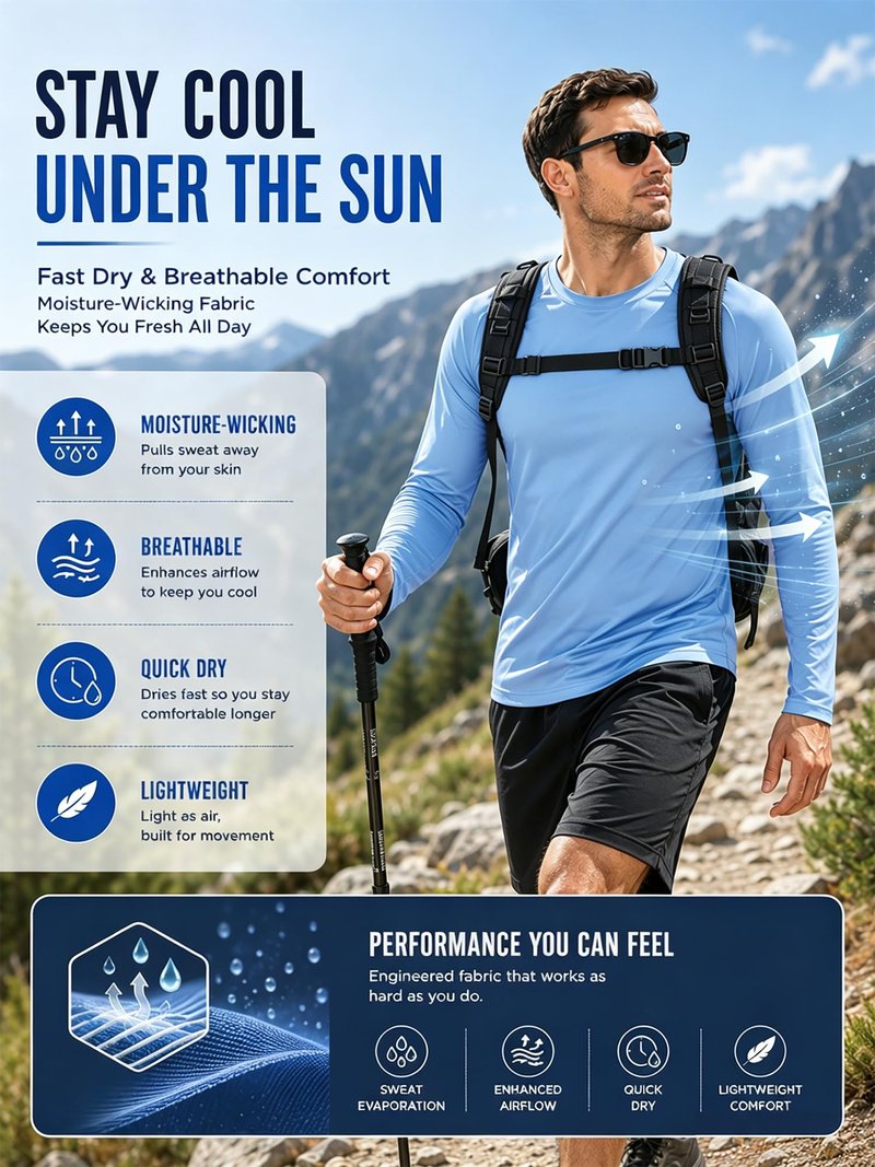 Mens Rash Guard Shirt Sun Shirts Long Sleeve UV Sun Protection SPF T-Shirts UPF 50+ Fishing Swim Shirts for Men Workout Shirt 3 Pack