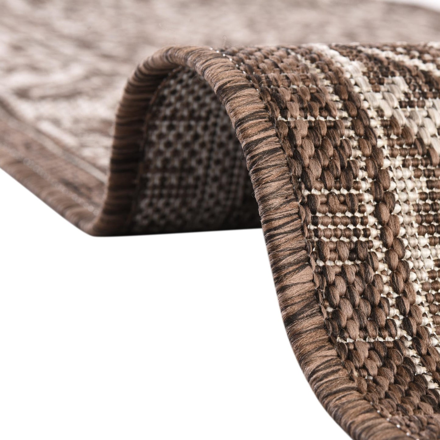 Rugs.com - Outdoor Aztec Rug – 5 Ft Square Brown Indoor/Outdoor Rug – Durable, Easy-Clean, Perfect for Patios and Porches