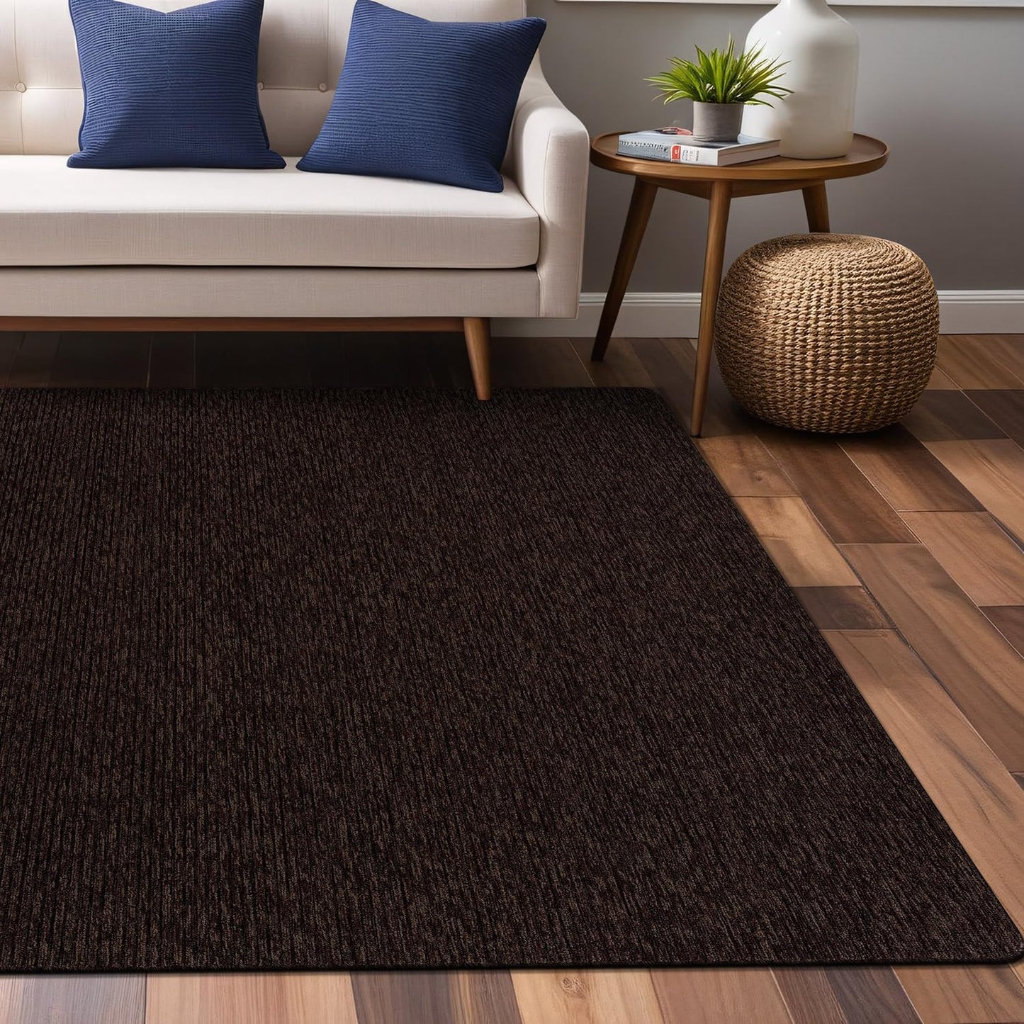 Luul Home Non Slip Brown Solid Rubber Back Thin Rug for Living Room 5x7 Area Rugs for Kitchen, Rugs for Bedroom, Stain Resistant Easy Cleaning Non Shedding Carpet Brown 5 x 7