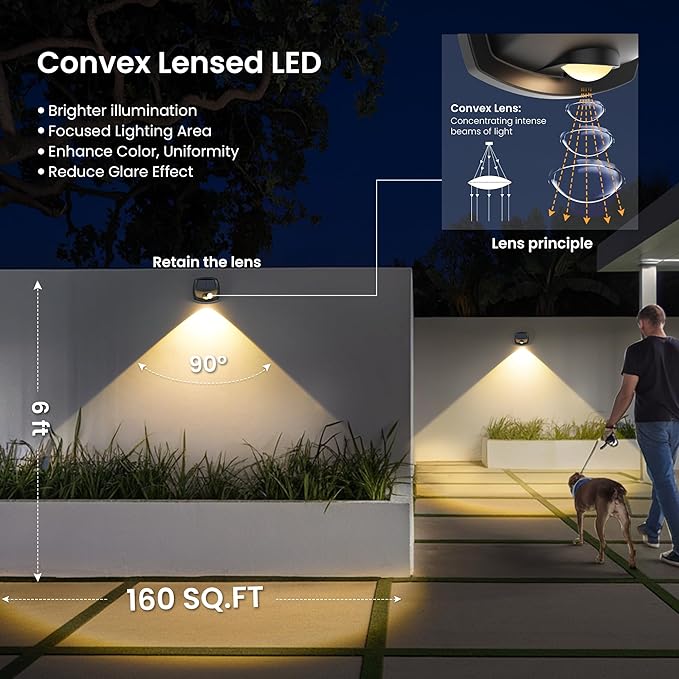 SOLPEX Solar Lights Outdoor Waterproof IP65, Solar Stair Lights Outdoor for Fence, Deck, Step, Dual Color LED 3 Lighting Modes House Wall Light for Porch, Backyard, Fence, Garden Decor-2 Pack