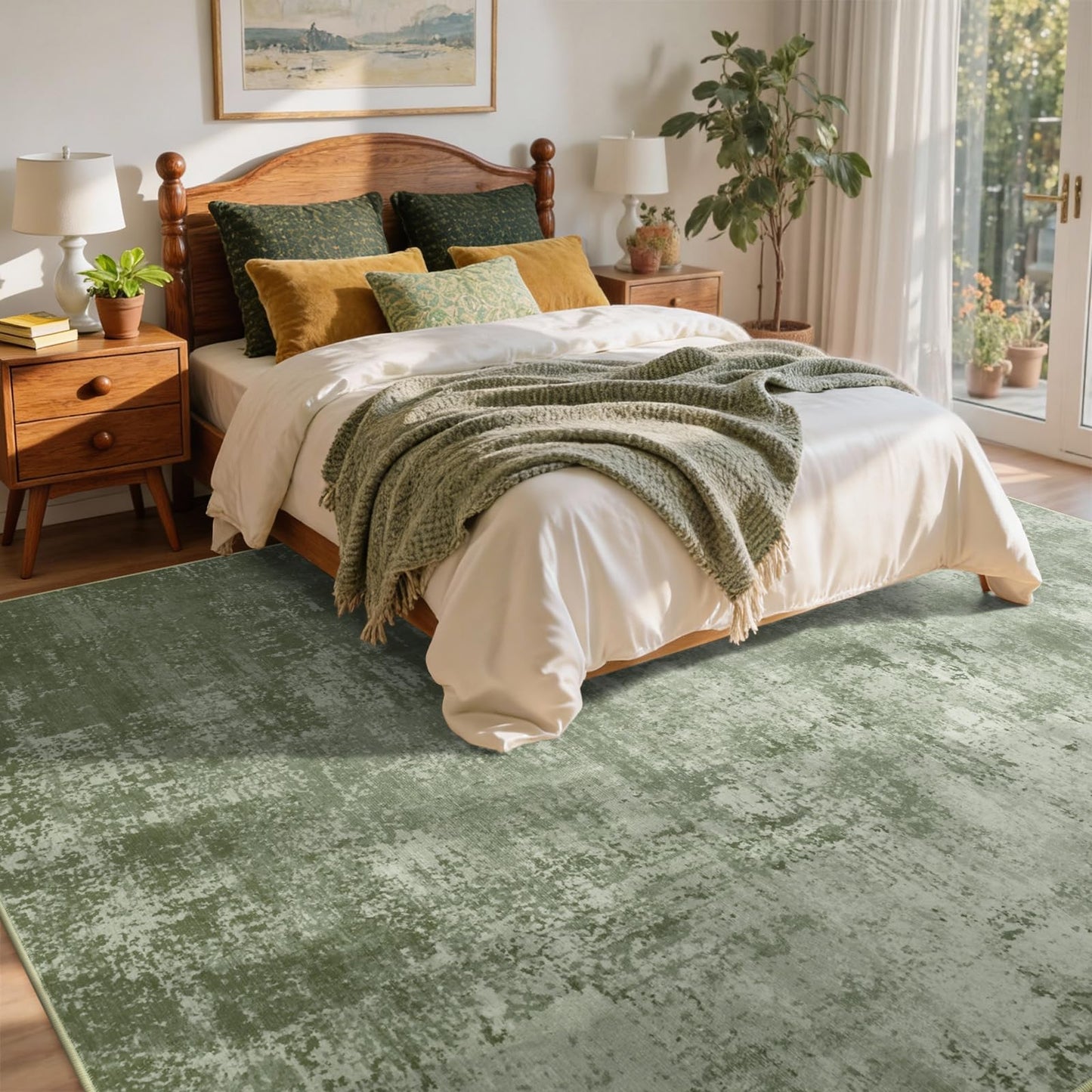 6x9 Ft Large Area Rugs for Living Room, Soft Non-Slip Washable Rugs Modern Abstract Pattern Carpet for Bedroom Indoor Floor Nursery Home Decor (Green)