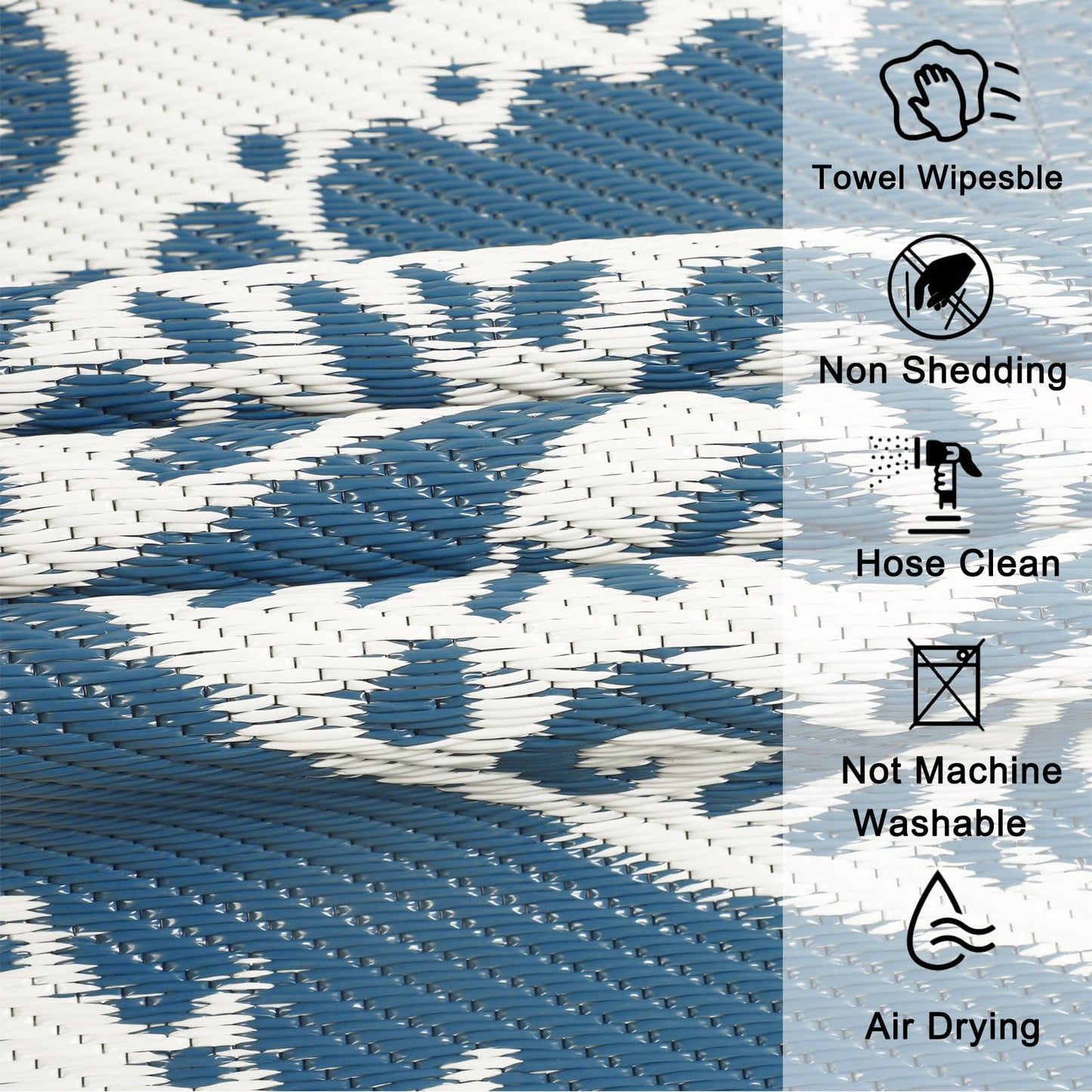 Homcomoda Round Outdoor Rugs 8ft Blue Patio Rugs Clearance Reversible Plastic Straw Rugs Waterproof Lightweight Outdoor Rugs Portable RV Camping Mat for Outdoor Porch Deck BBQ Backyard