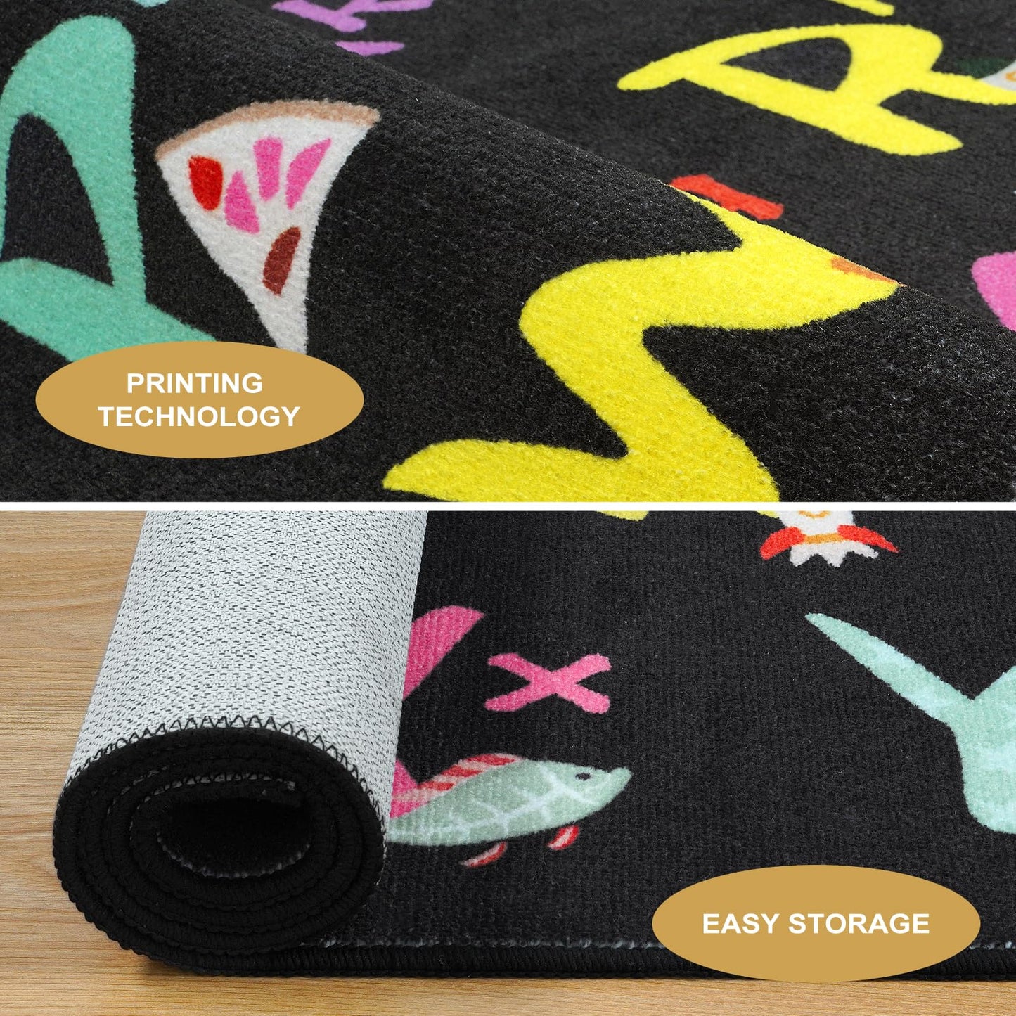 LIVEBOX 7'5" x 13' Black ABC Kids Classroom Carpet, Large Washable Alphabet Educational Learning Area Rugs for Classroom Elementary, Non-Slip Preschool Kids Teacher Rug for Kindergarten Daycare Baby