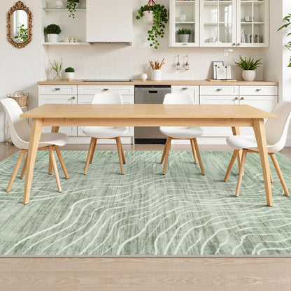 LIVEBOX 8x10 Modern Area Rugs for Living Room, Abstract Non-Slip Washable Rugs, Minimalist Wave Striped Neutral Boys Girl Nursery Area Rug for Bedroom, Carpet for Playroom Office(Sage Green,8'x10')