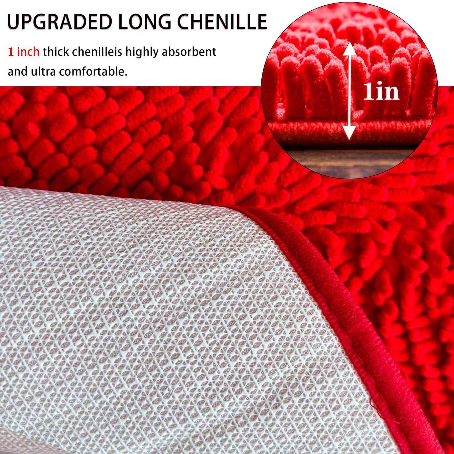 Eanpet Half Round Bath Mat Red Bathroom Rugs Semicircle Chenille Bath Rugs Water Absorbent Floor Mats for Kids Washable Bathroom Shower Mat Area Rugs (19.2" x 31.1")