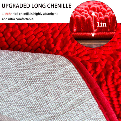 Eanpet Half Round Bath Mat Red Bathroom Rugs Semicircle Chenille Bath Rugs Water Absorbent Floor Mats for Kids Washable Bathroom Shower Mat Area Rugs (19.2" x 31.1")