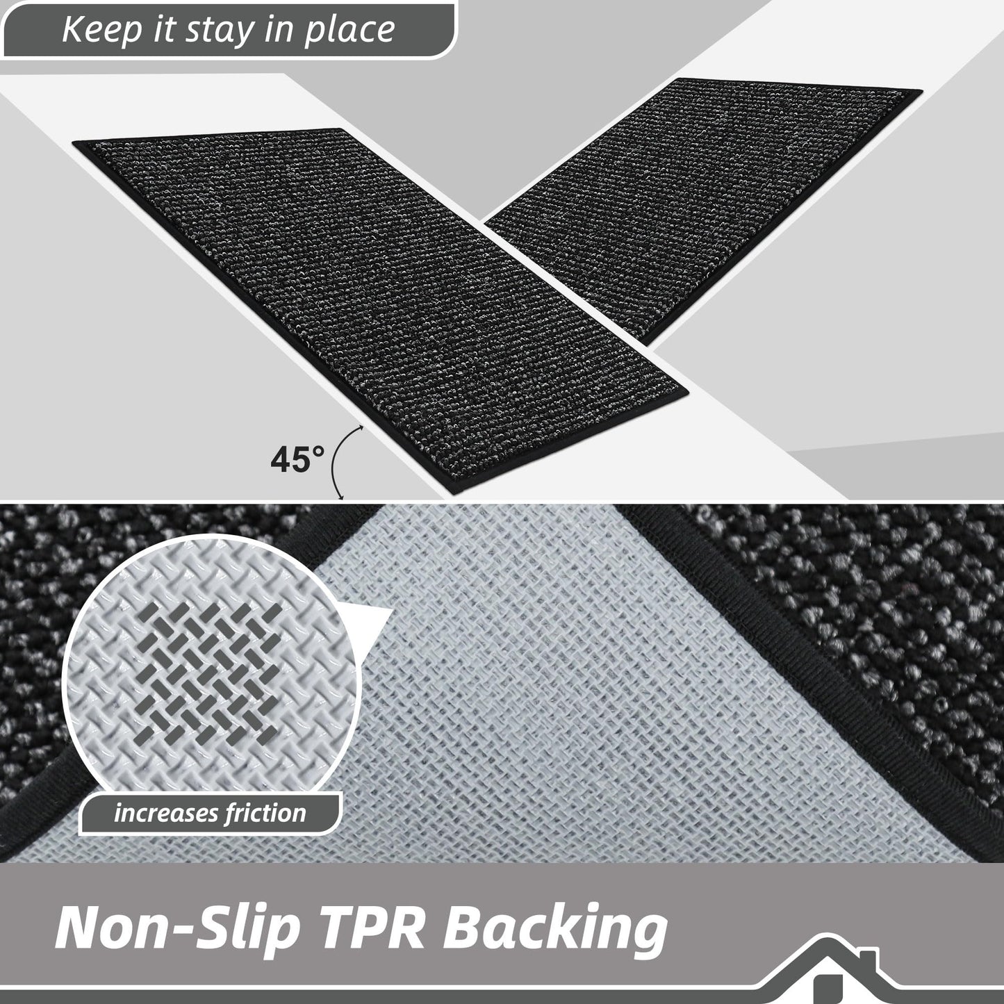 BEQHAUSE Kitchen Rugs 32"x48", Non-Slip Kitchen Mats for Floor, Super Absorbent and Stain Resistant Kitchen Rugs, Machine Washable Rugs for Kitchen, Hallway, Laundry & Sink, Black
