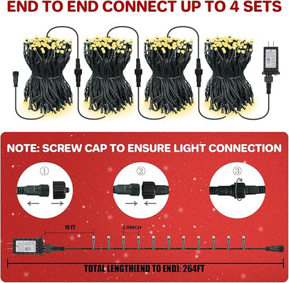 264FT 800 LED Christmas Lights, Twinkle Xmas Lights with 8 Modes and Timer, Outdoor Waterproof Christmas Tree Lights for Room Bedroom Wedding Party Holiday Decorations, Warm White