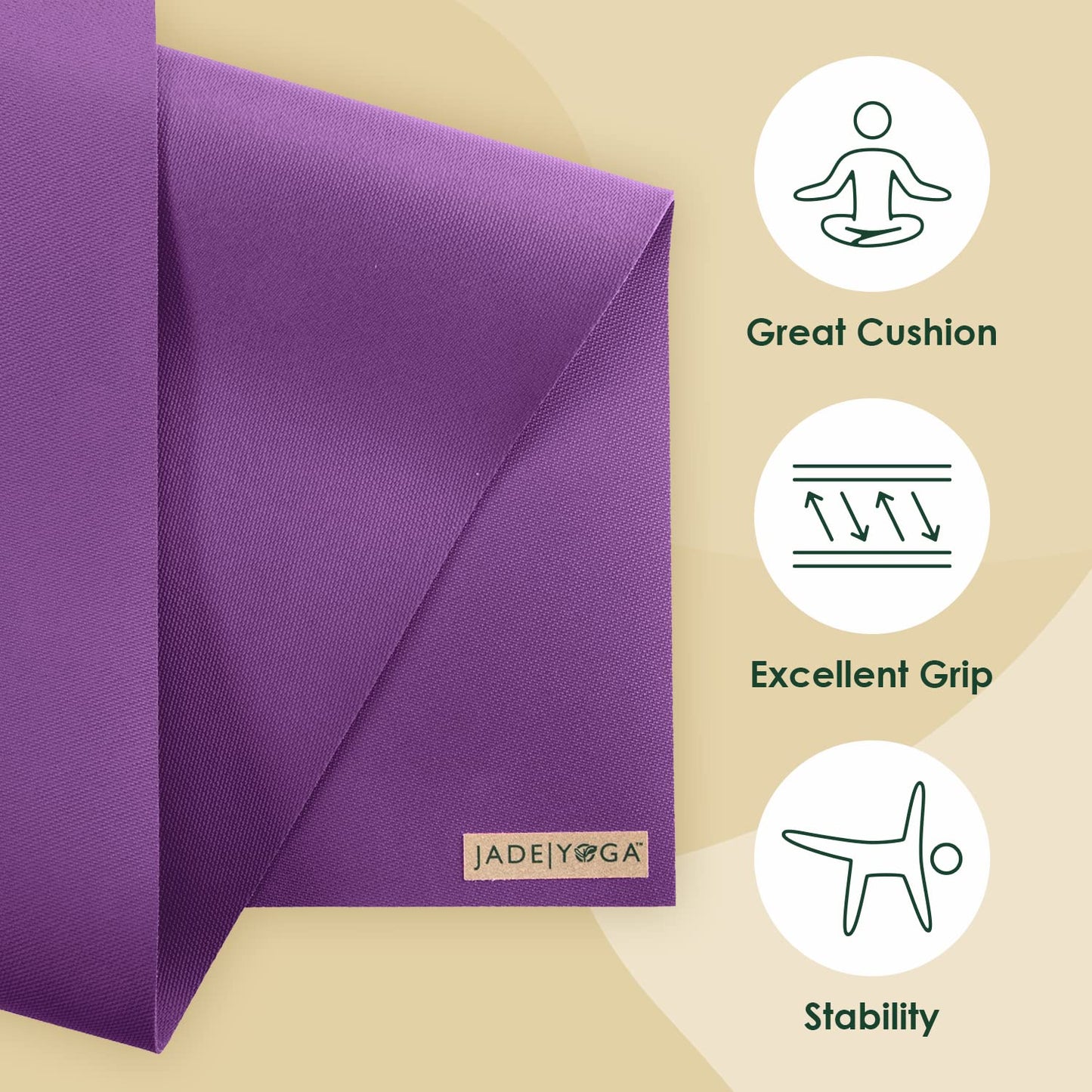 JadeYoga Harmony Yoga Mat - Durable & Thick Gym Fitness Mat, Non-Slip Natural Rubber Yoga Mat - Home Exercise & Stretching Mat, Workout Mat - Yoga, Pilates & Meditation for Women & Men
