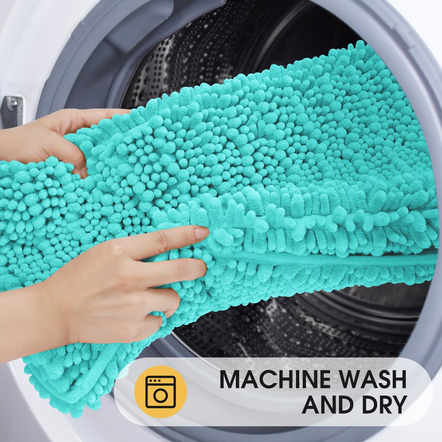 ACCUMTEK Upgrade Extra Large Teal Green Bathroom Rug Set 3 Pieces Ultra Soft, Thick Absorbent Bath Mats, Non Slip Chenille Toilet Mat for Bathroom, Bedroom, Kitchen, Turquoise