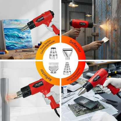 BILLION GOLD 3D Grip Heat Gun 1800W - 120℉ to 1200℉ Dual Temperature Hot Air Gun Kit with 4 Nozzles - Black Red Professional Heat Shrink Gun for Crafts, Shrink Wrap, Electronics Repair