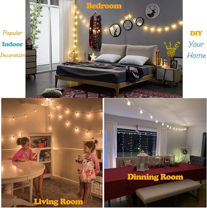 Outdoor Globe String Lights White - G40 Outdoor Lights Patio String Lights Linkable Waterproof with 14 Shatterproof Clear Bulbs(2 Extra) for Wedding Party Pergola Gazebo Lights