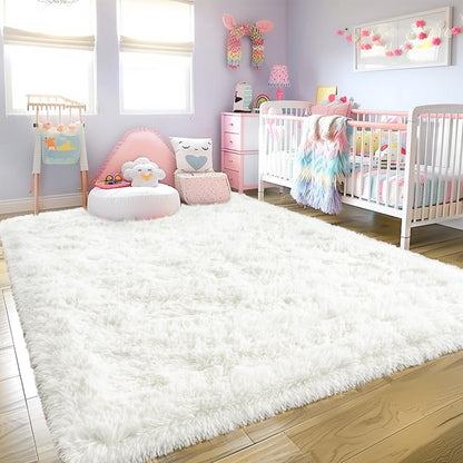 Ultra Fluffy Rug for Living Room Bedroom, 5x7 Fuzzy Large Area Rug for Living Room, Plush Soft Shag Carpet for Girl Boy Kids, Non Slip Rug Modern Indoor Home Decor Aesthetic, Cream White