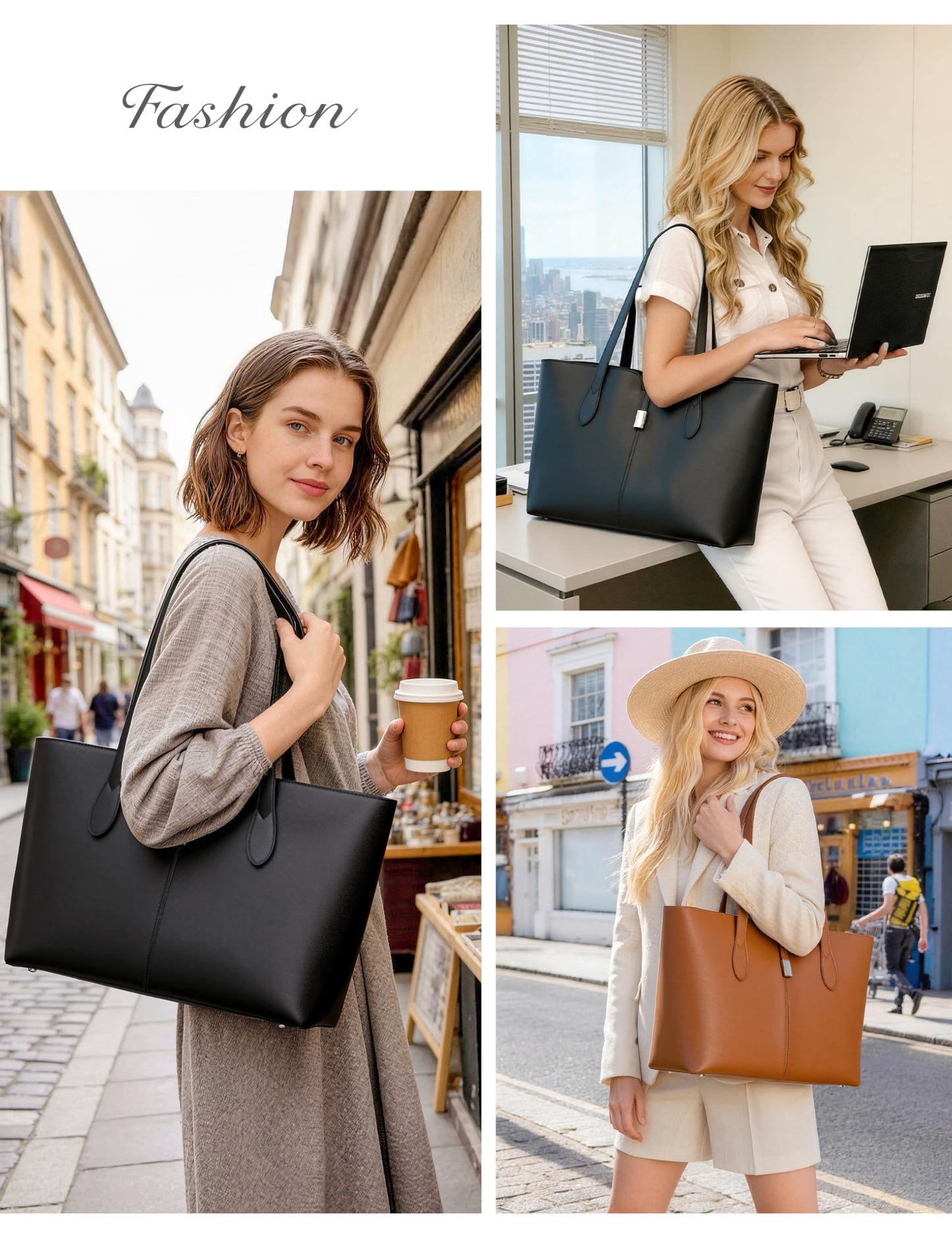 TOPEAST Laptop Tote Bag for Women, 15.6-Inch Work Bags with Removable Laptop Sleeve, Soft Leather Teacher Tote Bag with Compartments, Lightweight Computer Bag for Office, School, Briefcase, Black