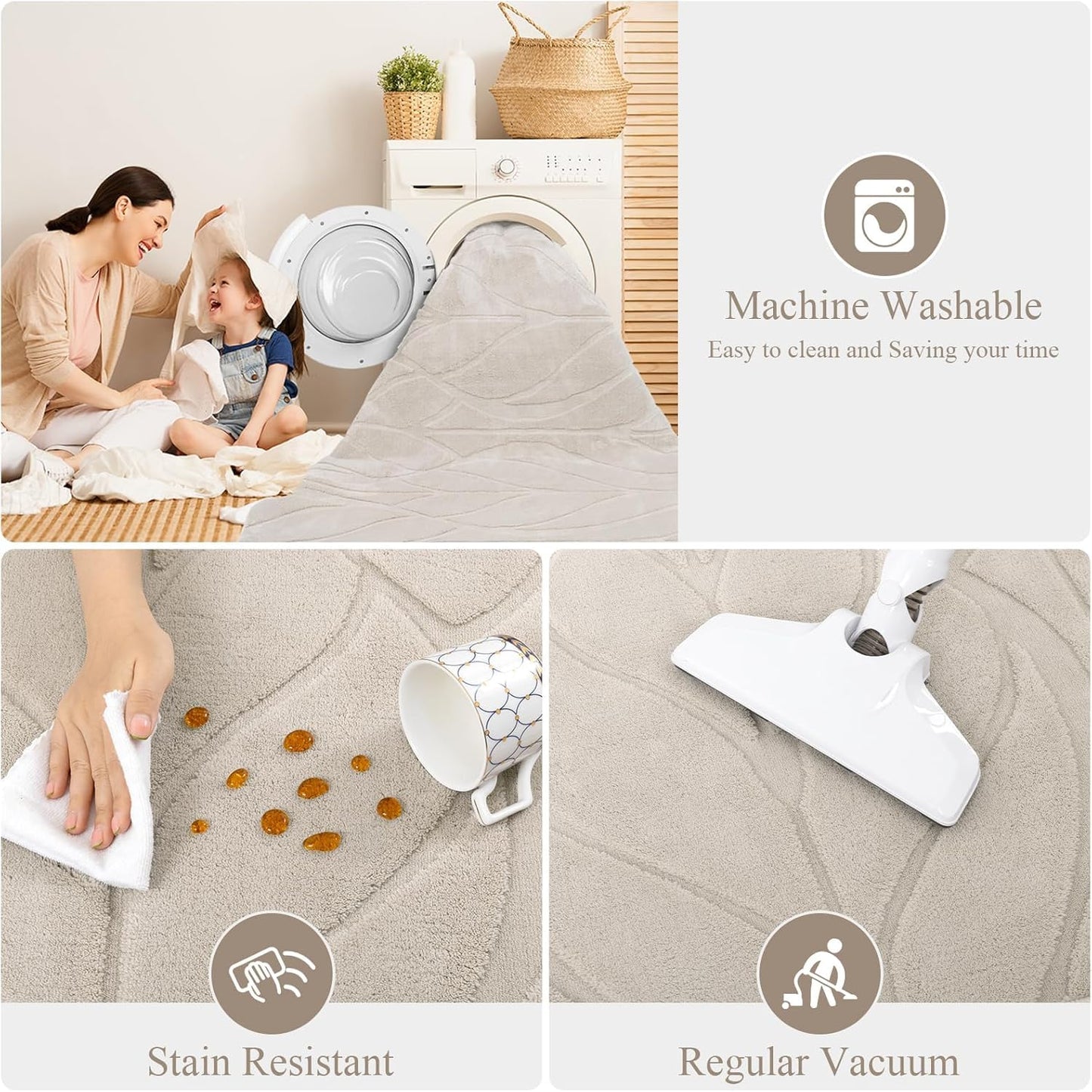 SHACOS Soft Area Rug for Bedroom 4x6 Beige, Washable Non Slip Indoor Rug for Entryway, Fluffy Rugs Carpet for Living Room Kids Nursery Room, Home Decor Aesthetic - Leaf Pattern Design