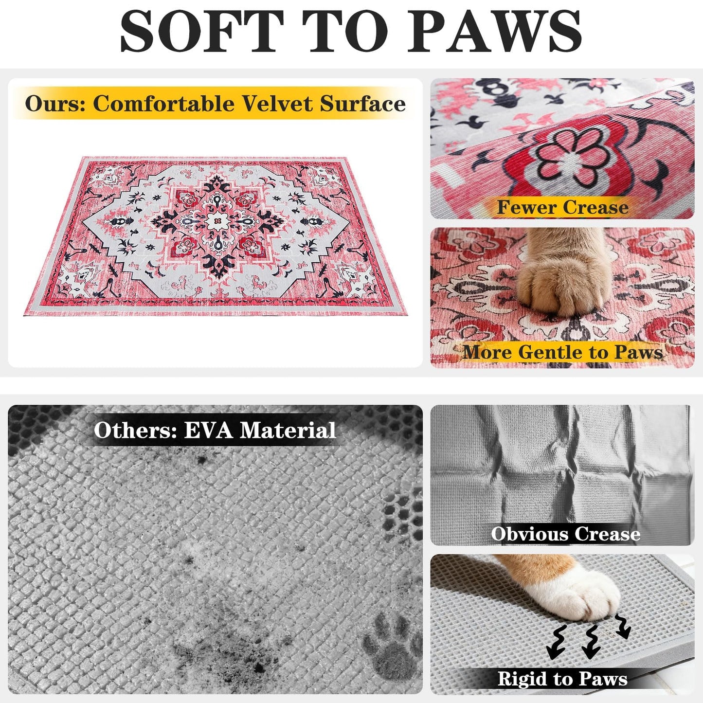 EXPAWLORER Cat Litter Mat, 32”x48” XL Non-Slip Urine Waterproof Litter Trapping Mat Easy to Clean Washable Litter Box Mat for Floor Soft on Kitty Paws, Indoor Food Mats Rug Pads for Bathroom Pink