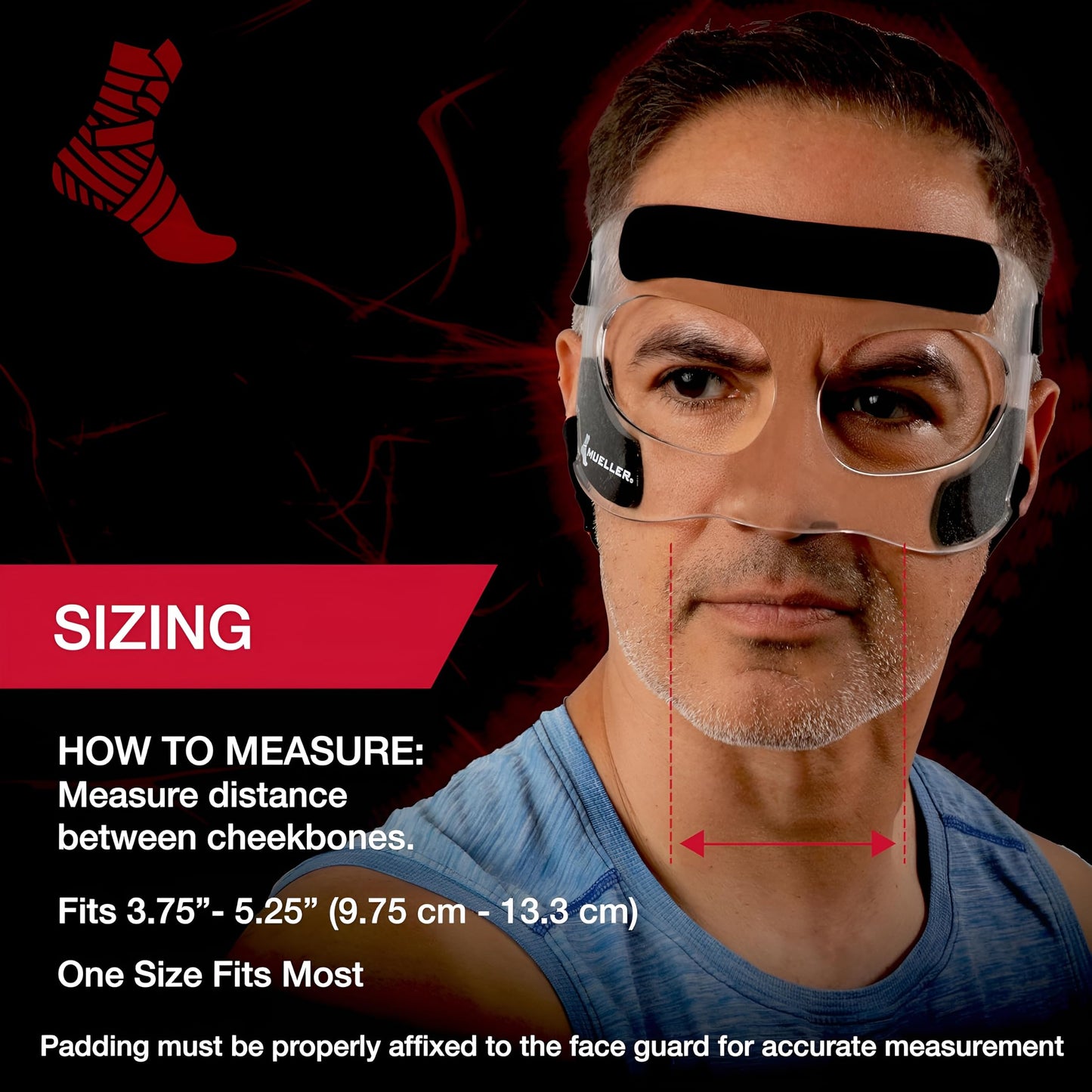MUELLER Sports Medicine Face Mask for Men & Women, Adjustable Clear Face Guard, Nose & Cheek Protection for Basketball & Cosmetic Procedures, Shatterproof with Foam Padding, One Size