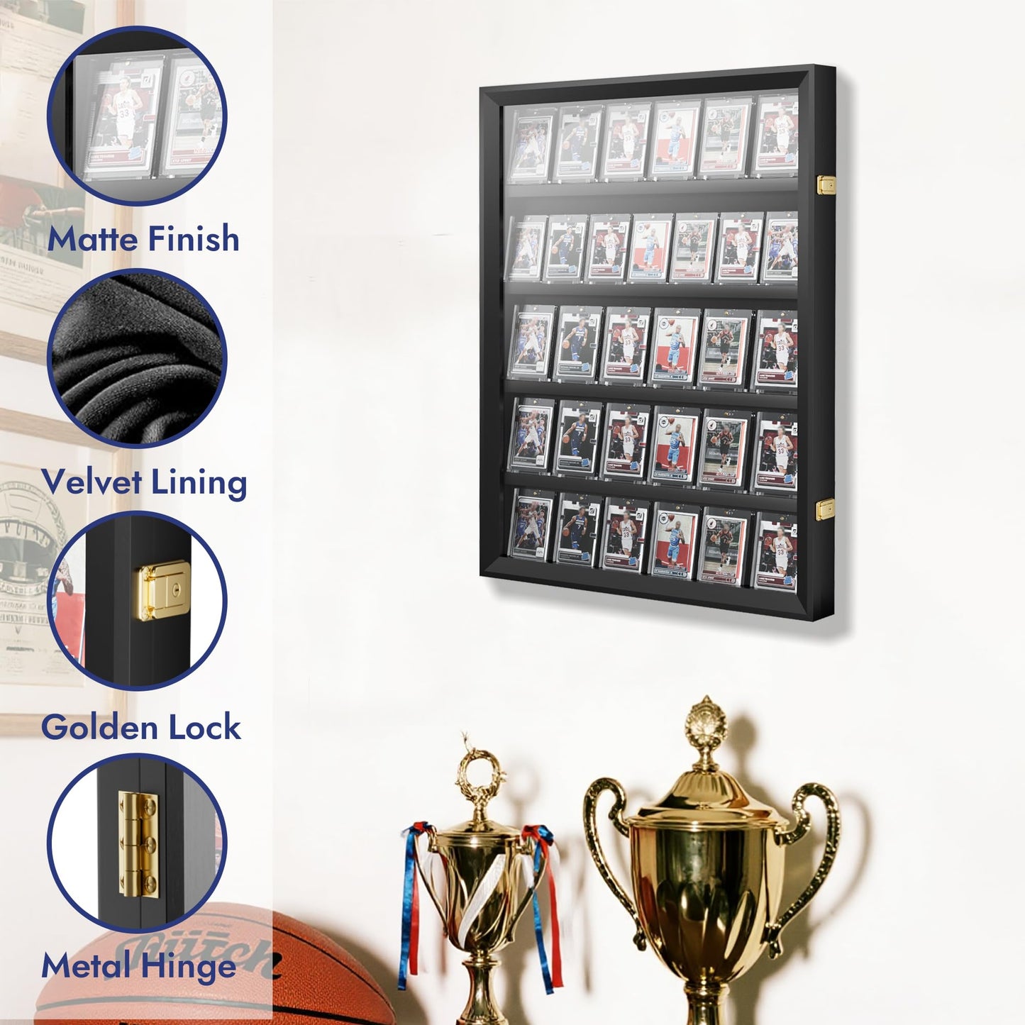 Flocey 35 Graded Sports Card Display Case - Baseball Card Display Frame Lockable for, Football, Basketball, Hockey & Trading Cards - UV Protection & Clear Acrylic, Black