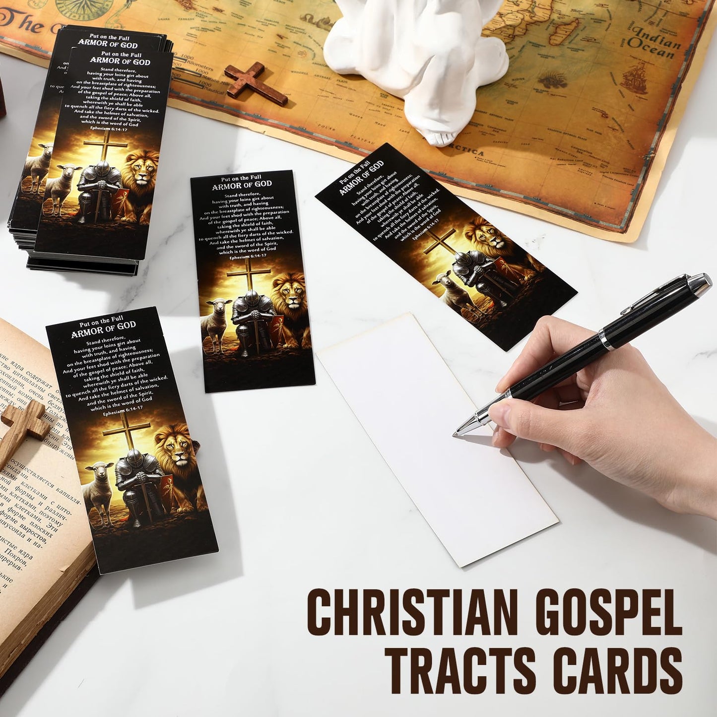 Dunzoom 200 Pcs Armor of God Bookmarks Fathers Day Christian Gifts for Men Bible Verse Bookmarks Bulk Pastor Clergy Appreciation Gifts for Sunday School Class Student (Yellow Black)