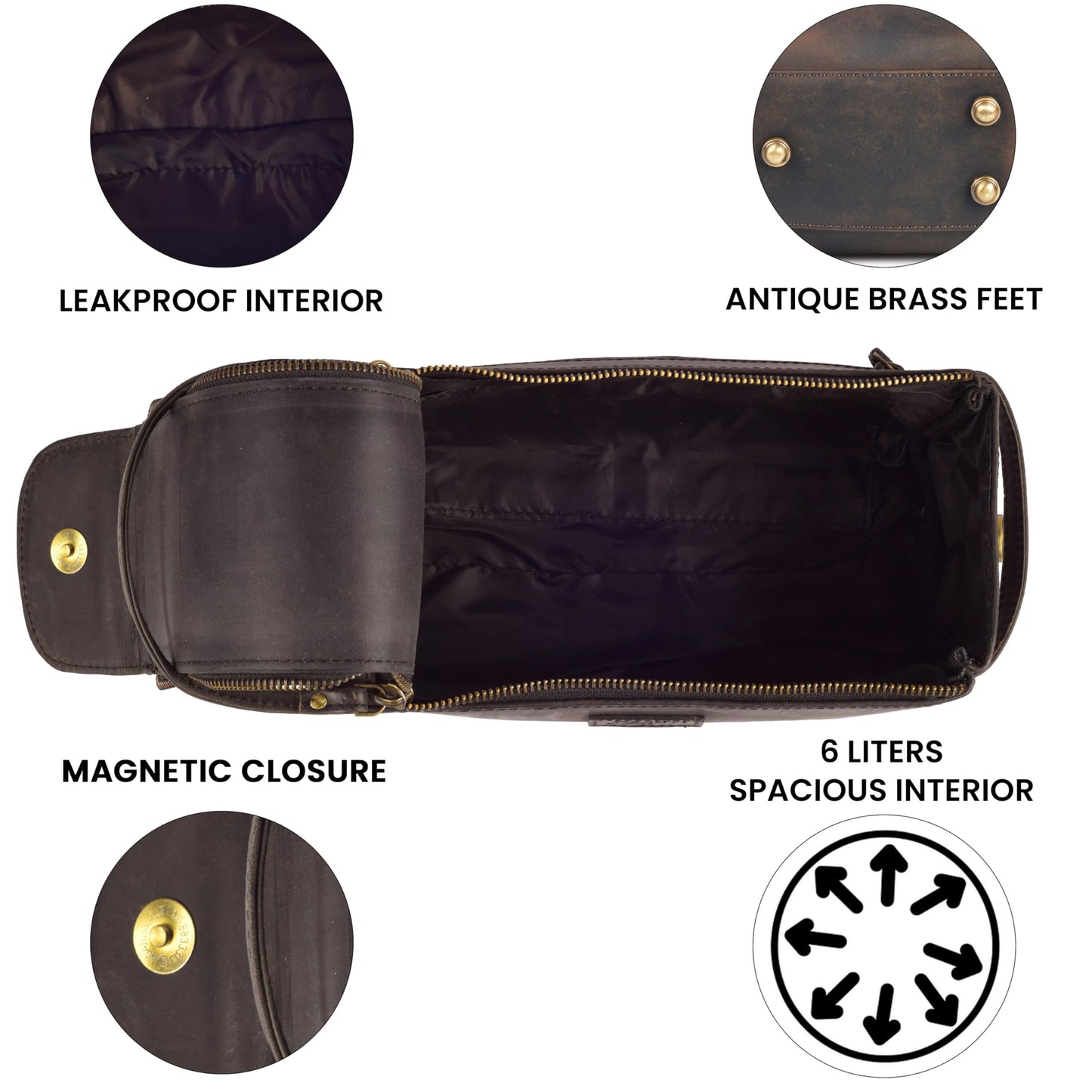 Rasavi Genuine Leather Travel Toiletry Bag for Men & Women, Handcrafted Vintage Dopp Kit, Water-Resistant Shaving & Bathroom Essentials Organizer - Rustic Brown