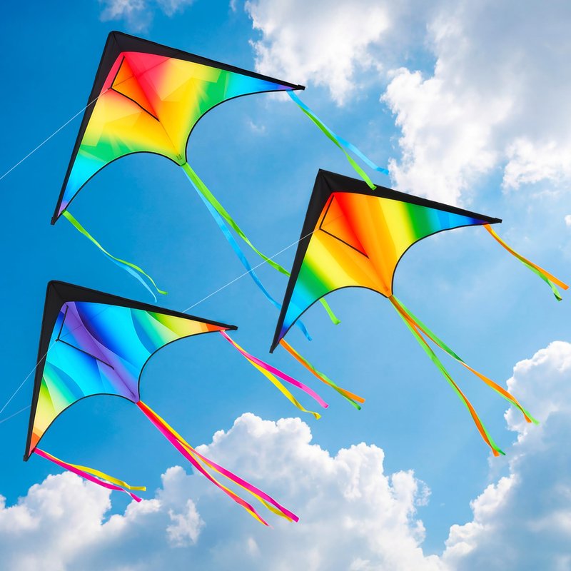 JOYIN 3 Pcs Large Delta Kite Gradient Rainbow, Easy to Fly Huge for Kids and Adults with 328ft String, Large Delta Beach Kite for Outdoor Games and Activities
