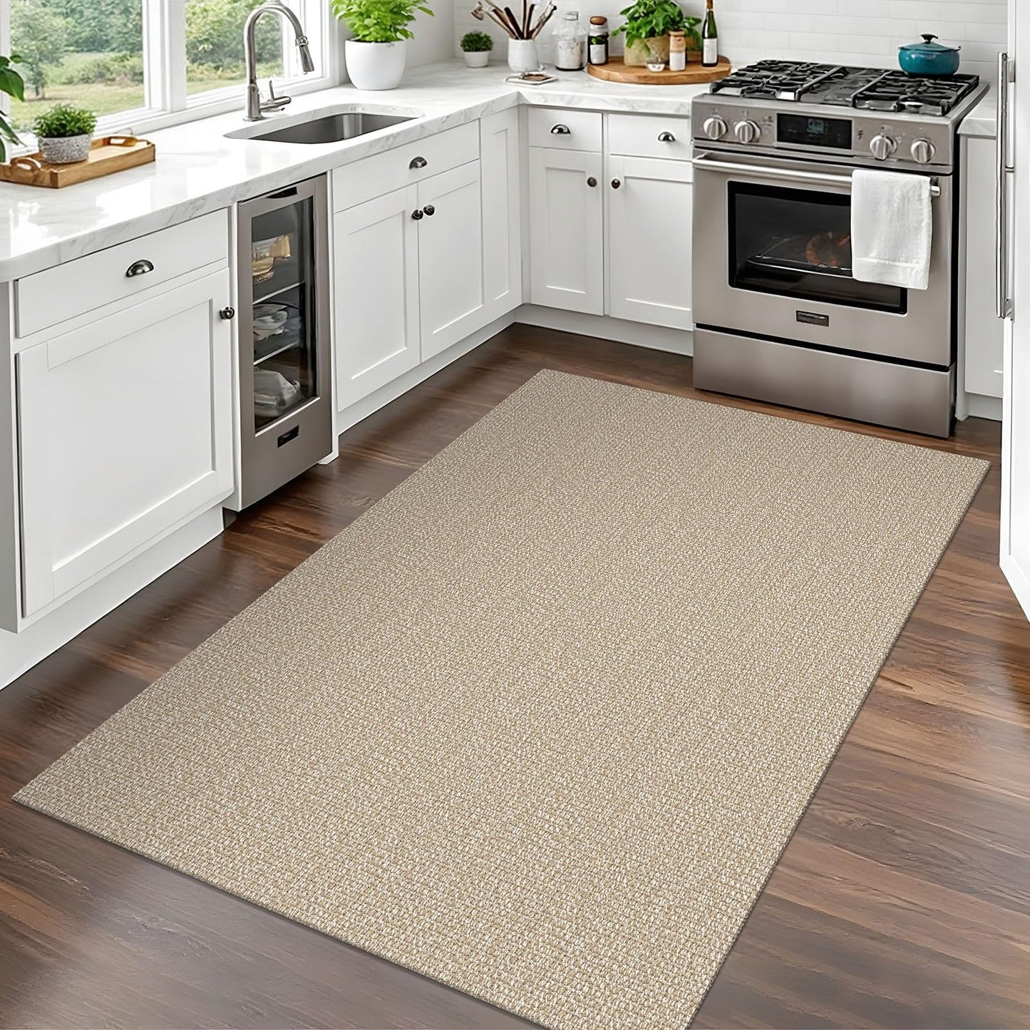 EARTHALL Washable Area Rug 3x5 Ft Non Slip Rugs for Entryway, Braided Rubber Backed Throw Rugs Door Mat Indoor Outdoor Entrance, Cotton Woven Carpet for Kitchen Foyer Front Door, Send/Beige