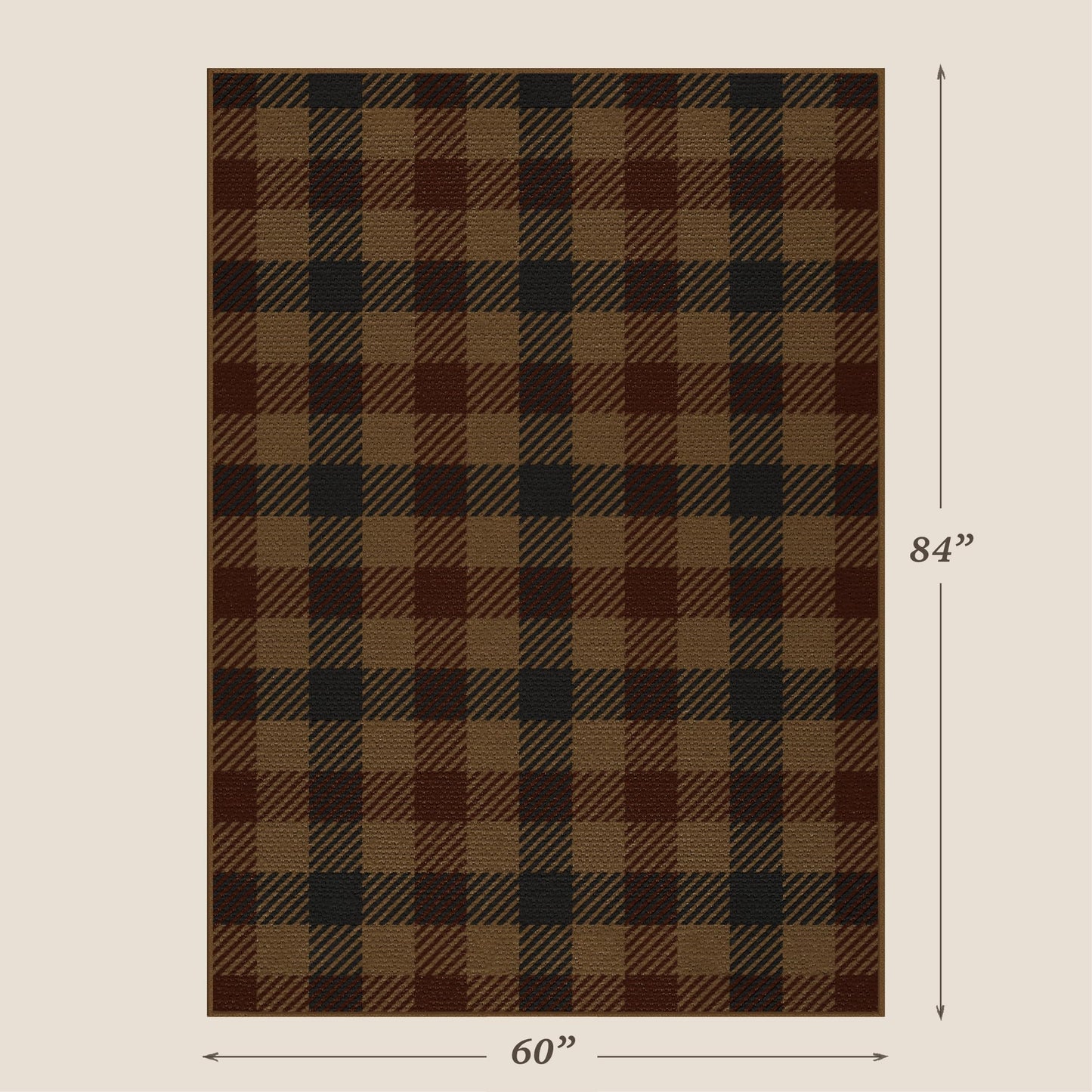 5x7 Farmhouse Mudroom Rug – Washable Non Slip Large Entryway Area Rug for Back Door, Garage Entrance, Durable Indoor Outdoor Style Plaid Rug for Kitchen Dining Room, Dark Brown