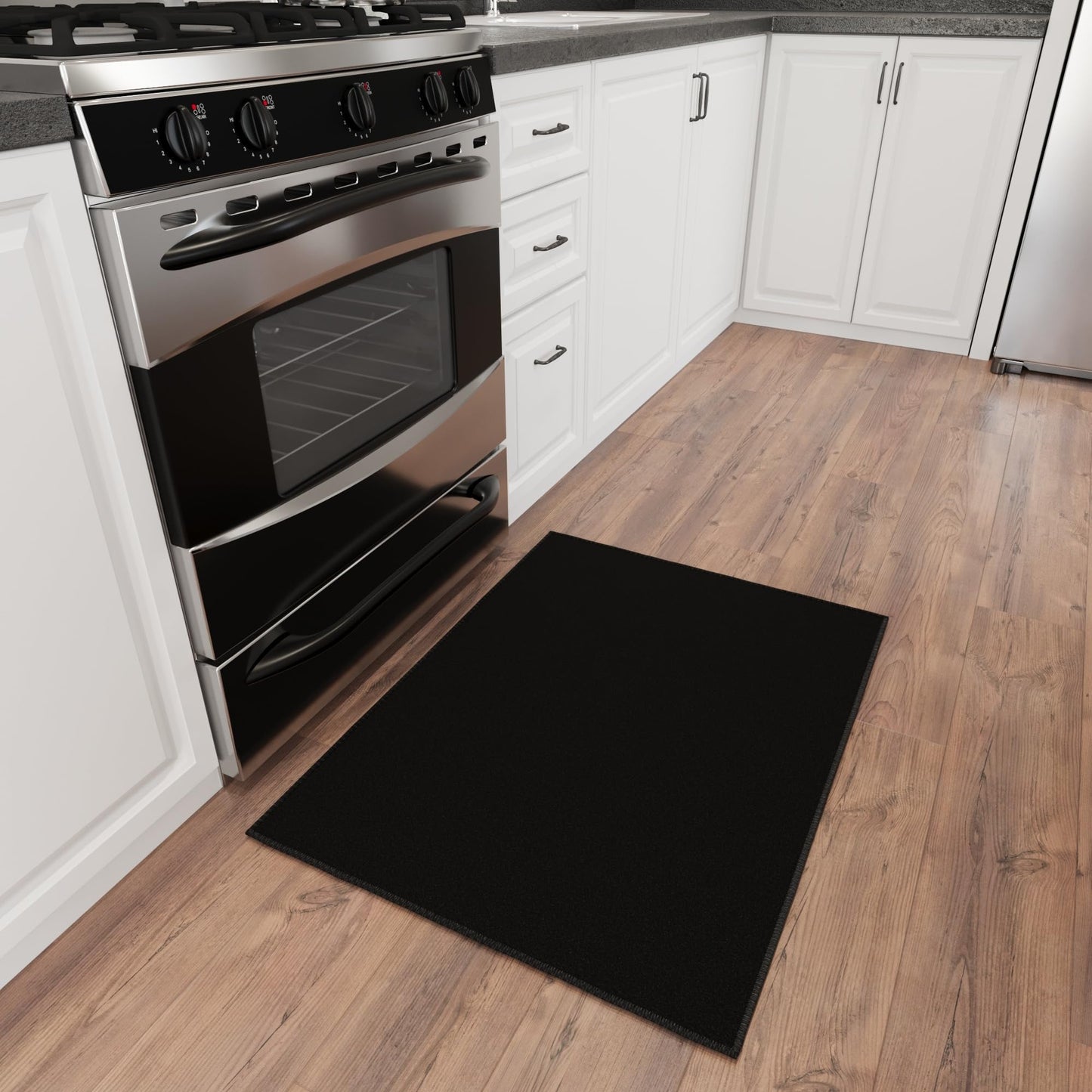 Ottomanson Indoor Front Door Mat – Non-Slip Low Pile Entryway Rug for Kitchen & Bathroom, Stain Resistant & Easy to Clean, Solid Black, 2'7" x 4'