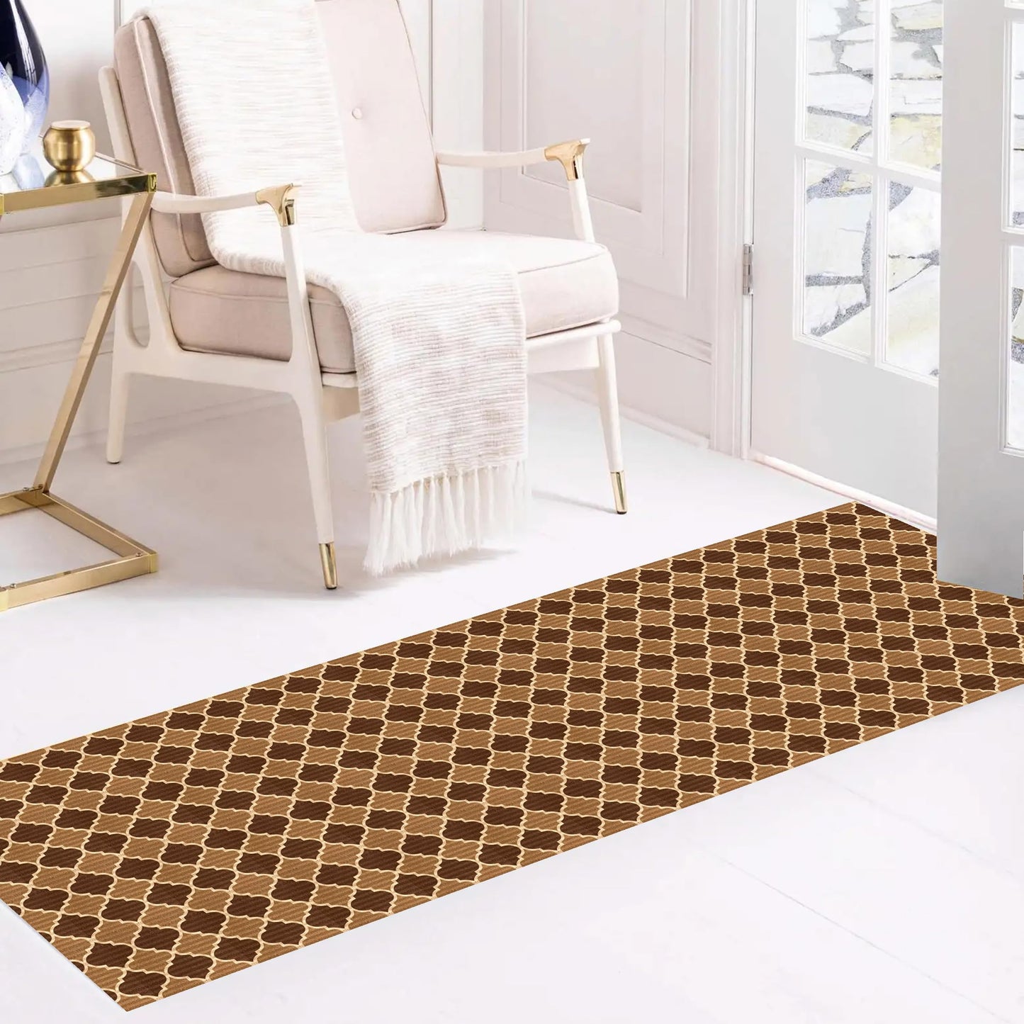 Indoor/Outdoor Custom Size Low Profile Runner Rug with Non-Slip PVC Backing - Water Resistant- 31'' & 36'' & 42'' Wide-Runner Rugs for Hallway, Entryway, Deck, Kitchen, Office, Garage- Trellis