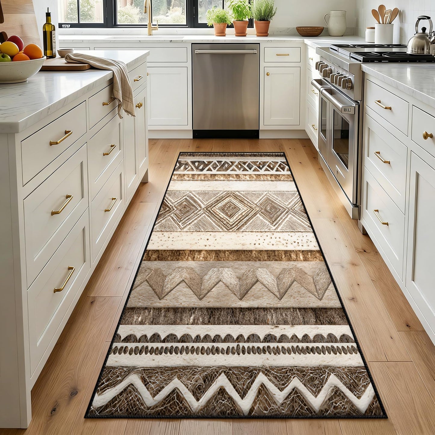 Southwestern Aztec Runner Rug 2x8ft Bohemian Tribal Runner Rug, Rustic Neutral Country Rugs, Retro Western Southwest Rugs for Hallways, Washable Non-Slip Carpet for Bedroom Living Room