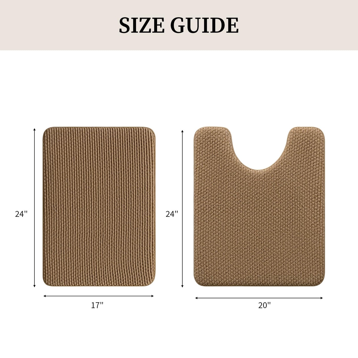 YIHOUSE Bathroom Rugs Set 2 Piece, Extra Soft Absorbent Chenille Bath Mat & U-Shaped Contour Toilet Rug, Non Slip Machine Washable Bath Mat for Shower Tub Sink, Beige