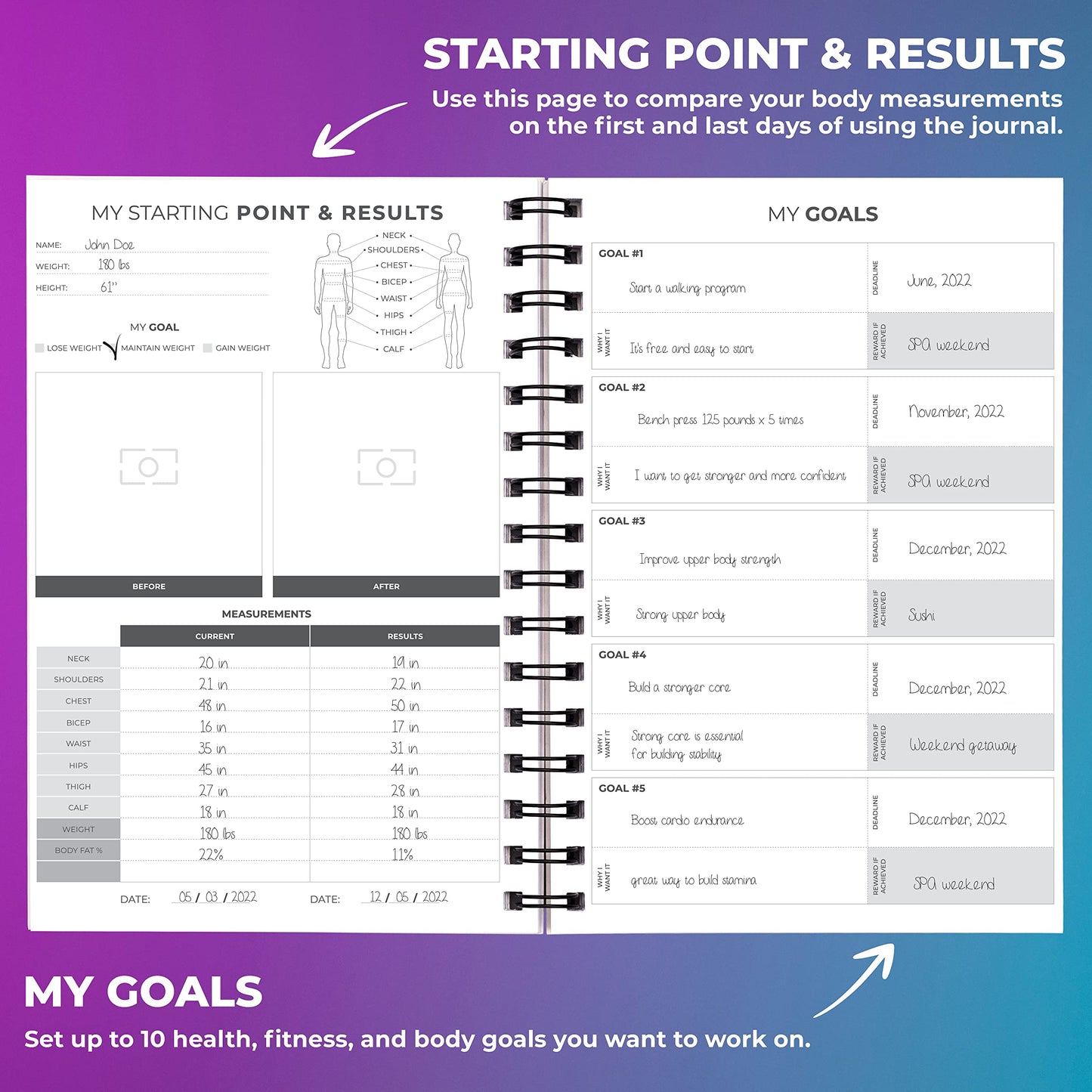 Clever Fox Fitness Journal Workout Log Book - Daily Fitness Planner Workout Journal for Women and Men. Spiral-Bound, Laminated Cover, Thick Pages, A5 (Yellow & Pink)