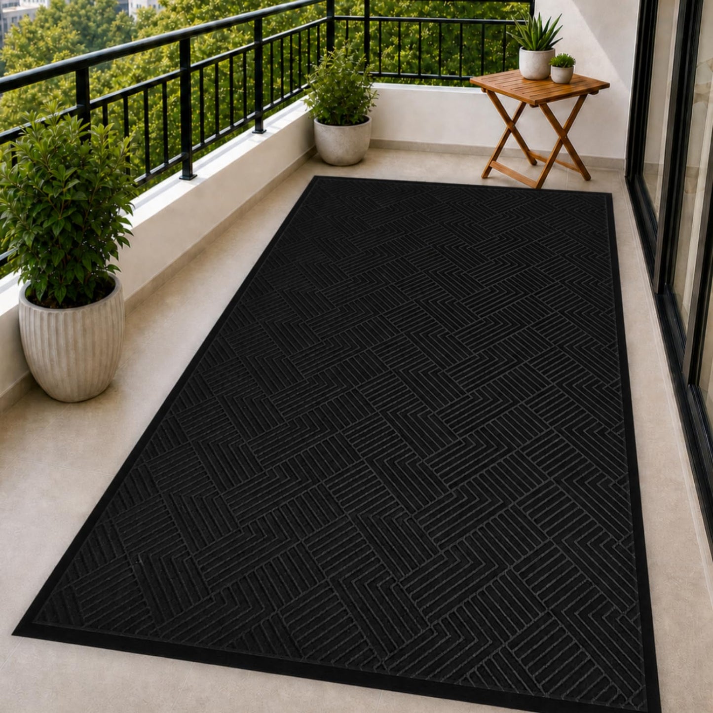 PEADEEAS Front Door Mat Outside Entrance, 5x7ft Oversized Heavy Duty Rubber Doormat, Large Low Profile Non Slip Door Mat, Trap Dirt and Moisture, Easy Clean Indoor Outdoor Entryway Mat, Black