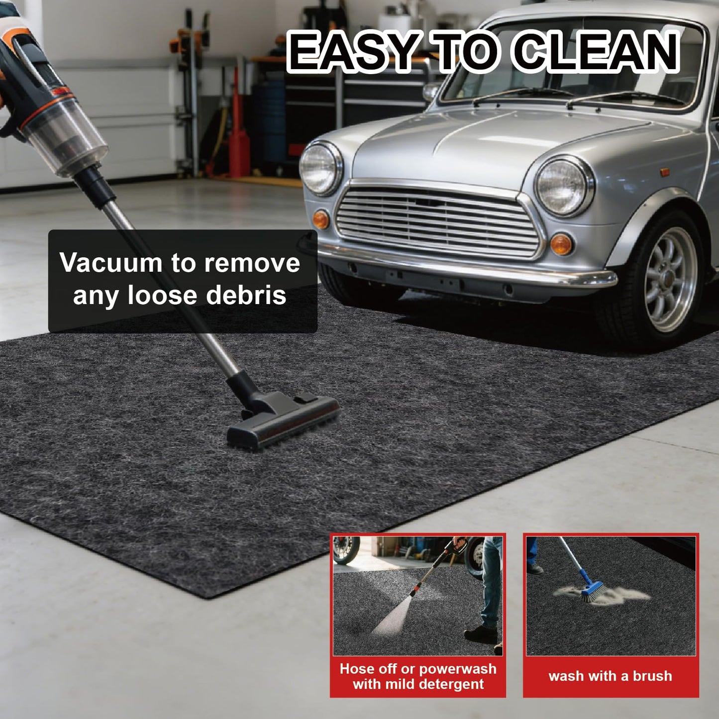 17' x 7.45' Garage Floor Mat for Under Car, Heavy-Duty Oil Spill Mat, Waterproof & Absorbent Garage Flooring, Non-Slip Protective Pad for Garage & Shop, Reusable & Washable with Adhesive Tape