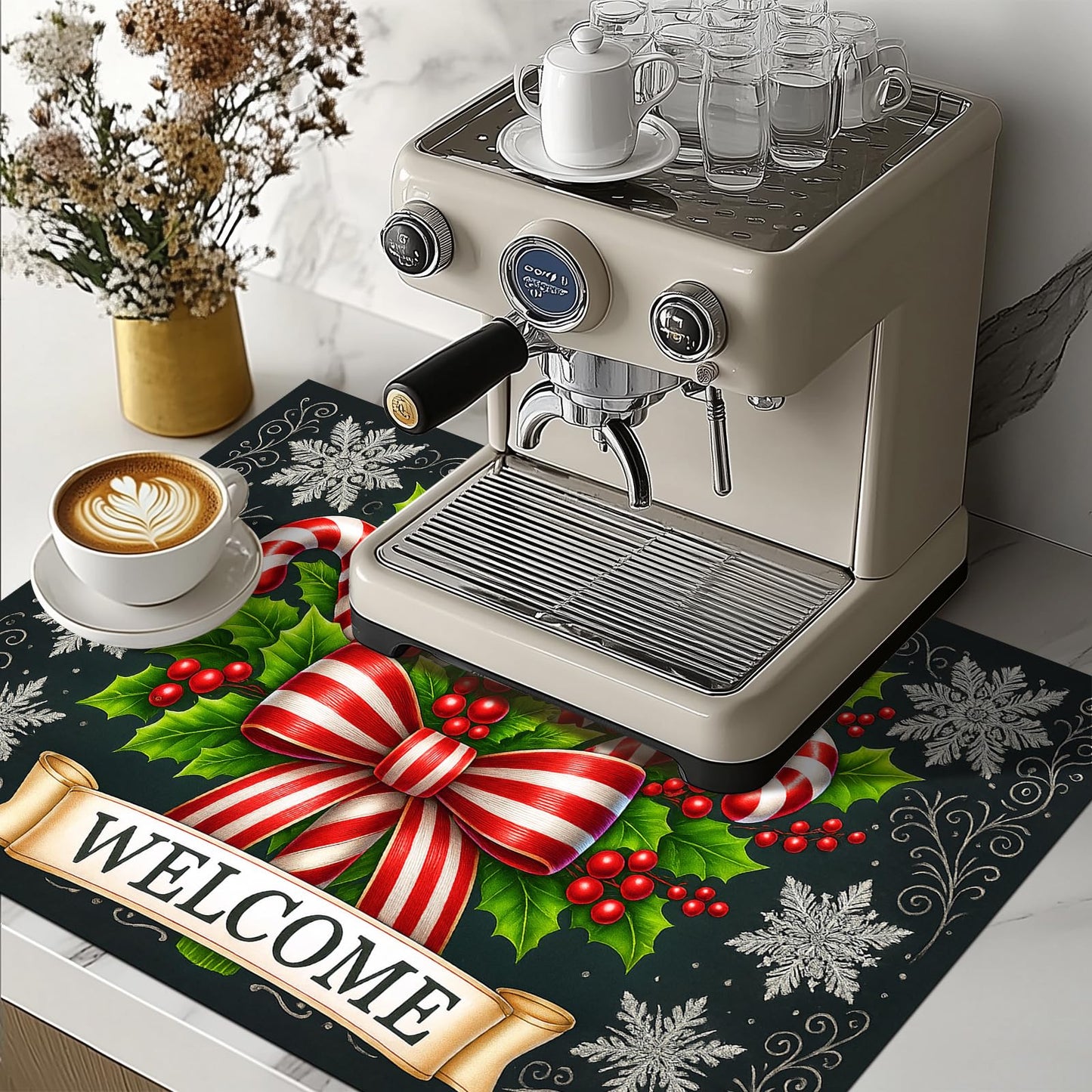 HOMETITUTE Stove Top Covers for Electric Stove 28x20 Inch Christmas Candy Cane Welcome Cooktop Protector Heat Resistant Counter Cover Dish Drying Mat for Kitchen RV Camper