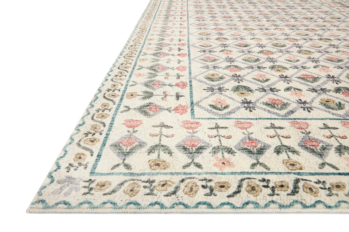 Loloi Rifle Paper Co. Eden Collection EDE-03 Lattice Ivory 5'-0" x 7'-6" Area Rug feat. CloudPile™