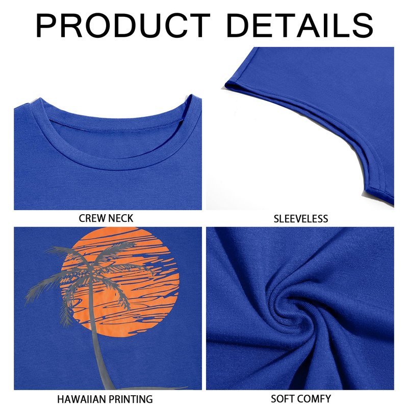 Runcati Mens Sleeveless Tank Tops Workout Gym Muscle Shirts Palm Tree Vintage Hawaiian Summer Beach T Shirts Blue
