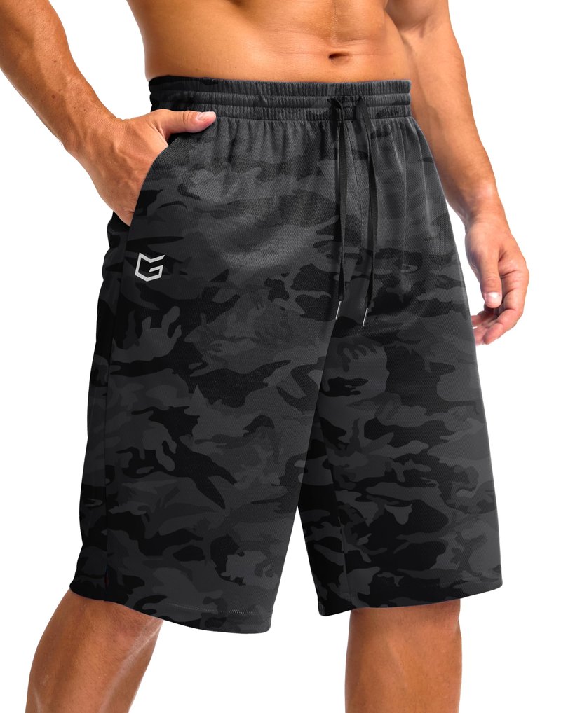 G Gradual Men's Athletic Shorts with Pockets 9" / 11" Long Basketball Shorts Lightweight Quick Dry Gym Workout Shorts for Men(Gray Camo,XXL)