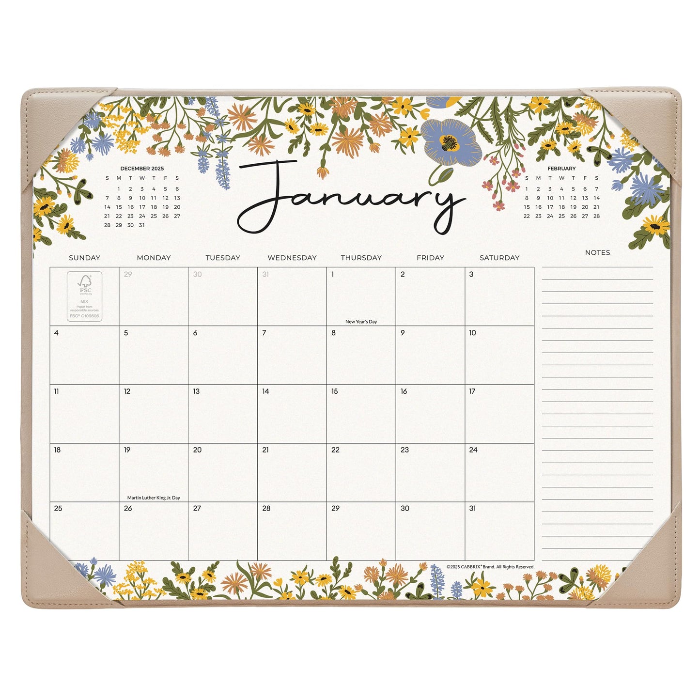Desk Calendar 2026 with Desktop Mat, Cabbrix Desk Pad Calendar 15 x 12 Inch Runs From January 2026 to June 2027, Floral Design Calendar 2026 for Home School and Office (Apricot)