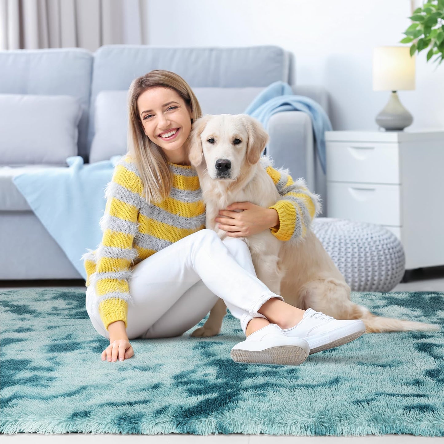 Sour Lemon 8x10 Area Rugs for Bedroom, Living Room Fluffy Rug, Large Area Rug Shag Shaggy Carpet Soft Plush Furry Bedside Rug, Machine Washable Area Rug for Kids Girls Boys Home Decor Anti Slip