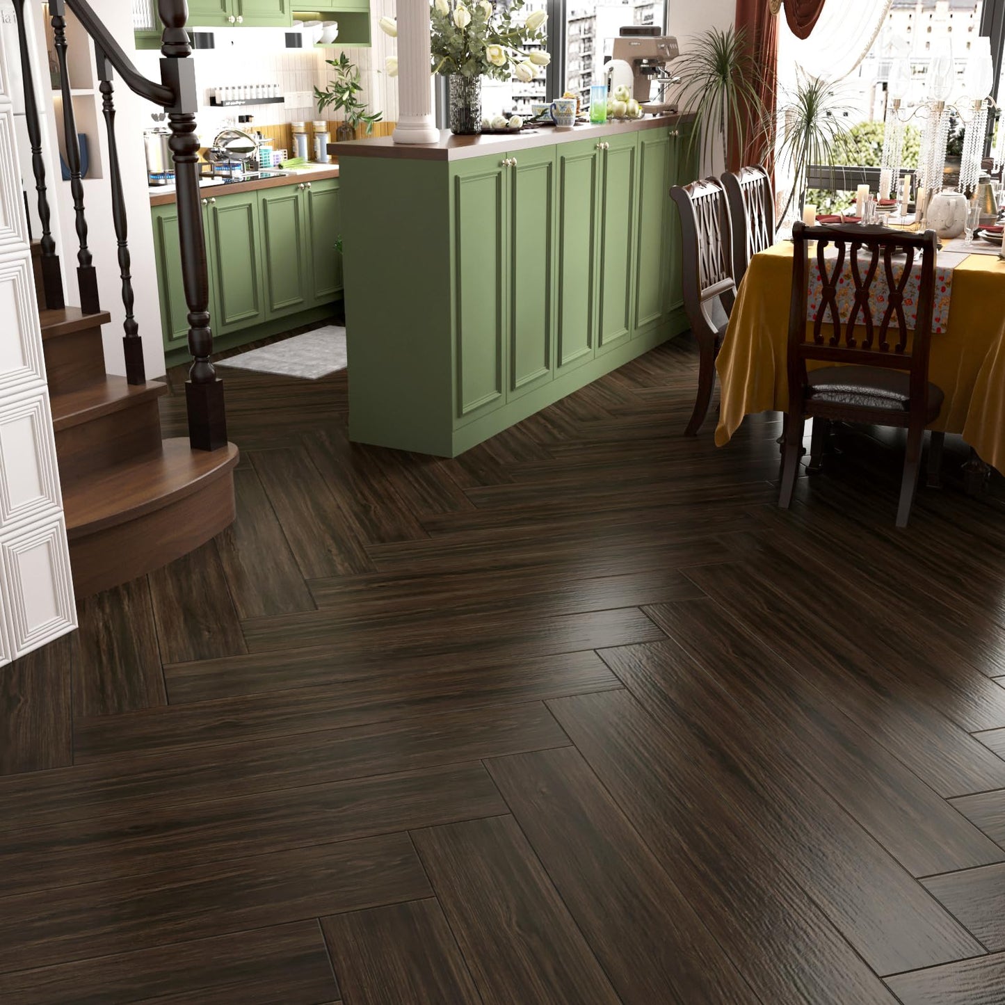 Wallercity 6"x36" 4PCS Vinyl Flooring Peel and Stick Floor Tile Bathroom Deep Brown Wood Grain Plank Self Adhesive Stick on Floor Tile Waterproof Removable Flooring Sheets for Kitchen Bedroom Basement