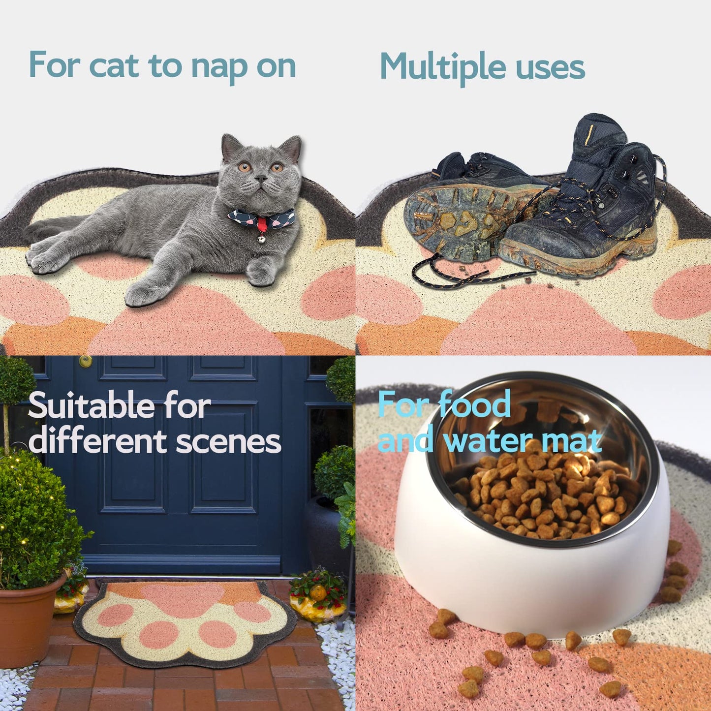 Rarenut Cute Cat Litter Mat 24”x16”, Litter Box Mat, Litter Trapping Mat, Soft on Kitty Paws, Easy Clean, Anti Slip, Pet Accessories, Door Floor mats - Grey Pink