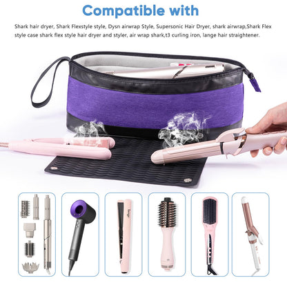 Large Hair Tools Travel Bag with Iron Mat - 2in1 Hair Tools Organizer for Hair Dryer Brush, Flat Irons, Straighteners, Curling Irons, Hair Bag, Makeup Bag, Cosmetic Bag for Travel Essentials