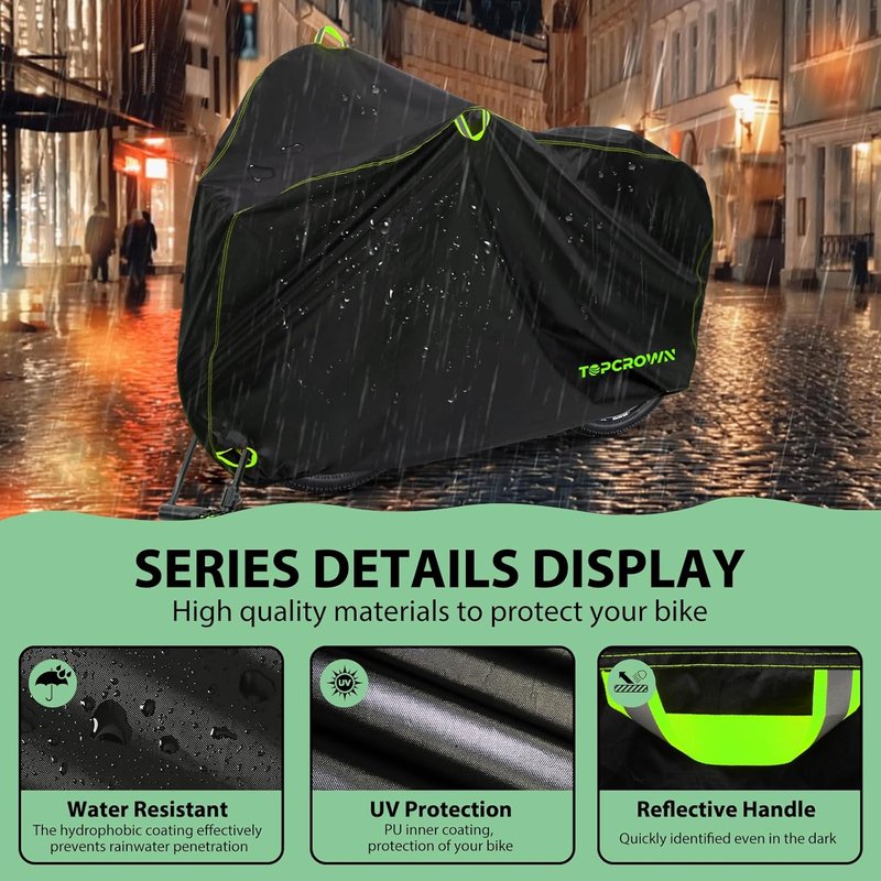 Bike Cover Waterproof - Outdoor Storage for 3 Bikes | UV, Dust & Wind Protection, 210D Black & Green, XXXL Size