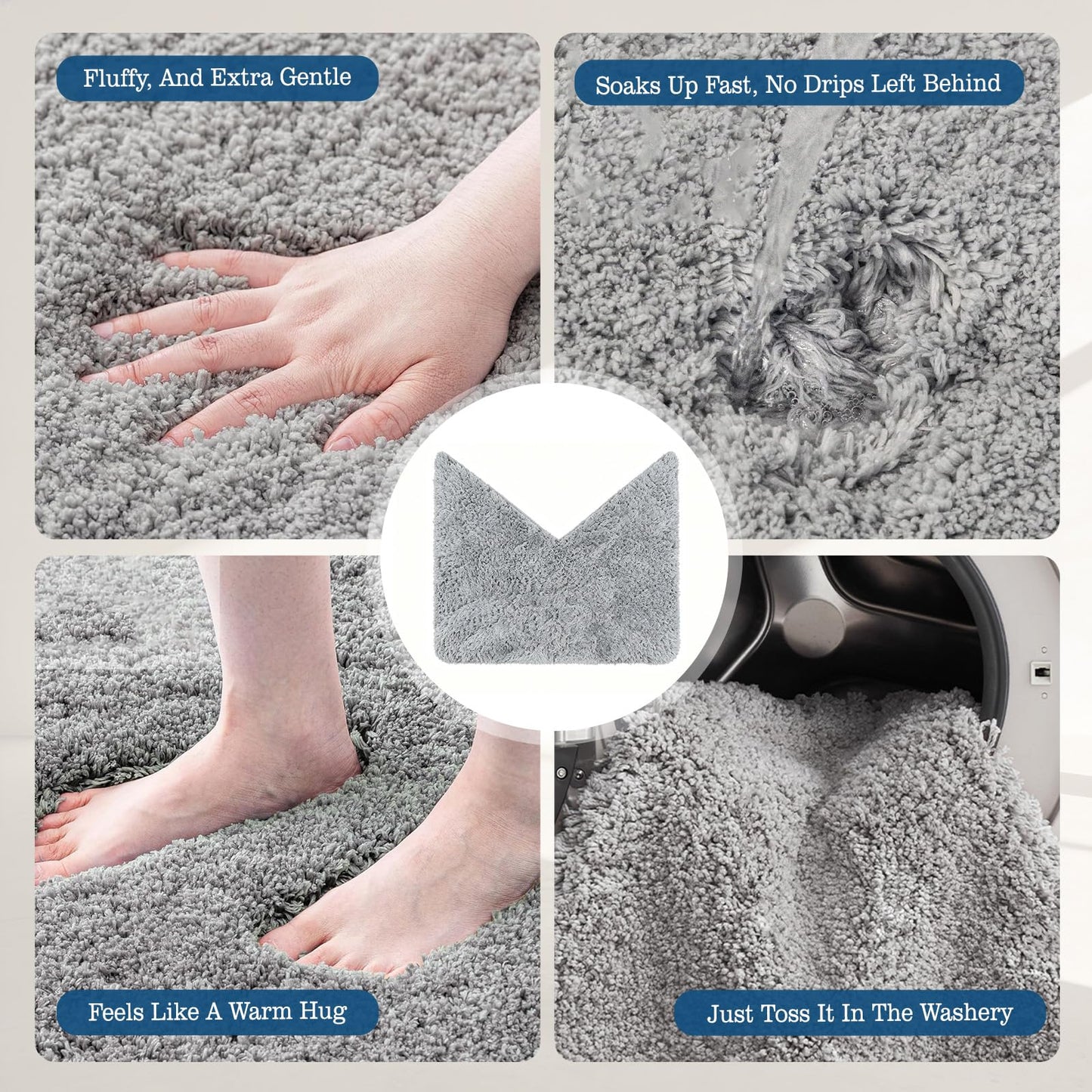 V Shaped Corner Bathroom Rug & Bath Mat - Non-Slip Absorbent Mat for Corner Showers & Tubs, Machine Washable Carpet for Home Spa Bathroom, Grey 28"x26"x18"